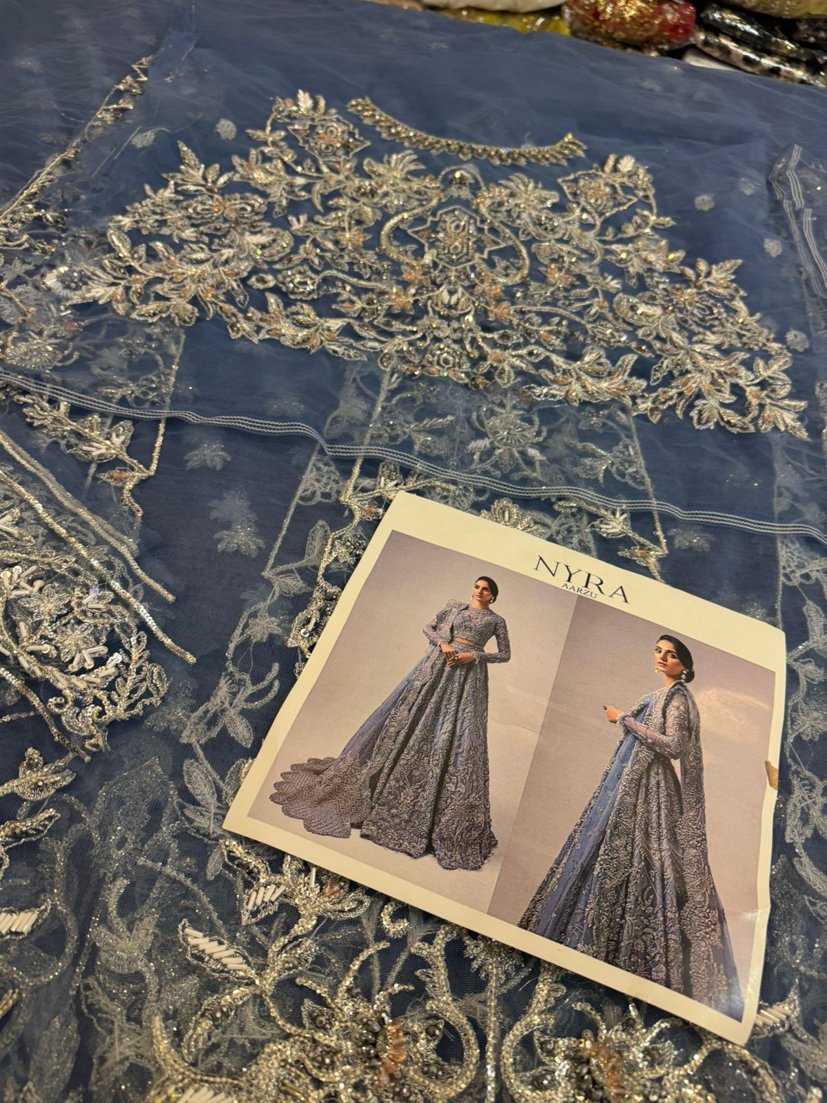 Nayra Grey Blue Bridal Wedding Collection – Chiffon Choli, Lehenga & Dupatta