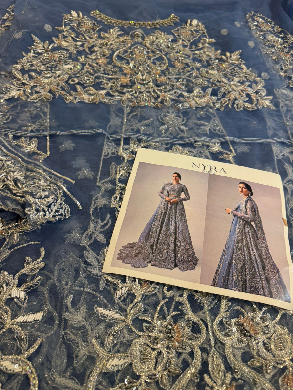 Nayra Grey Blue Bridal Wedding Collection – Chiffon Choli, Lehenga & Dupatta