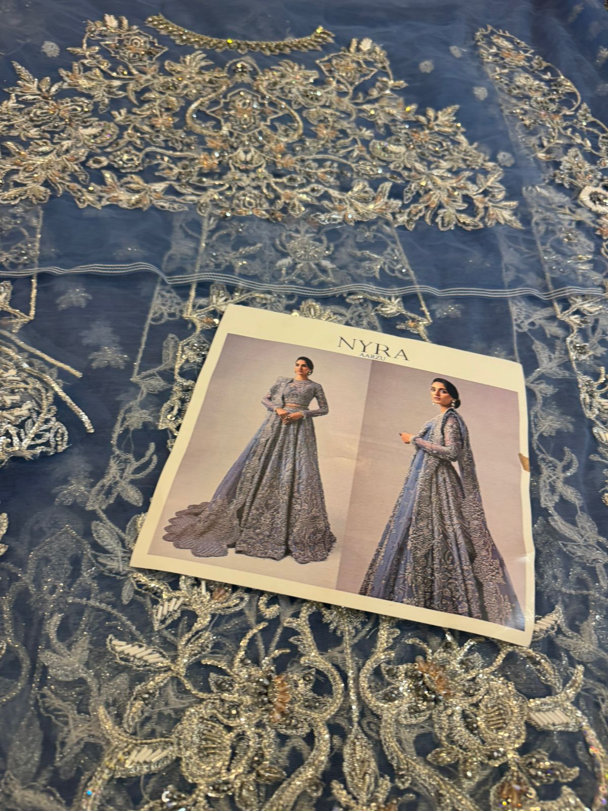 Nayra Grey Blue Bridal Wedding Collection – Chiffon Choli, Lehenga & Dupatta