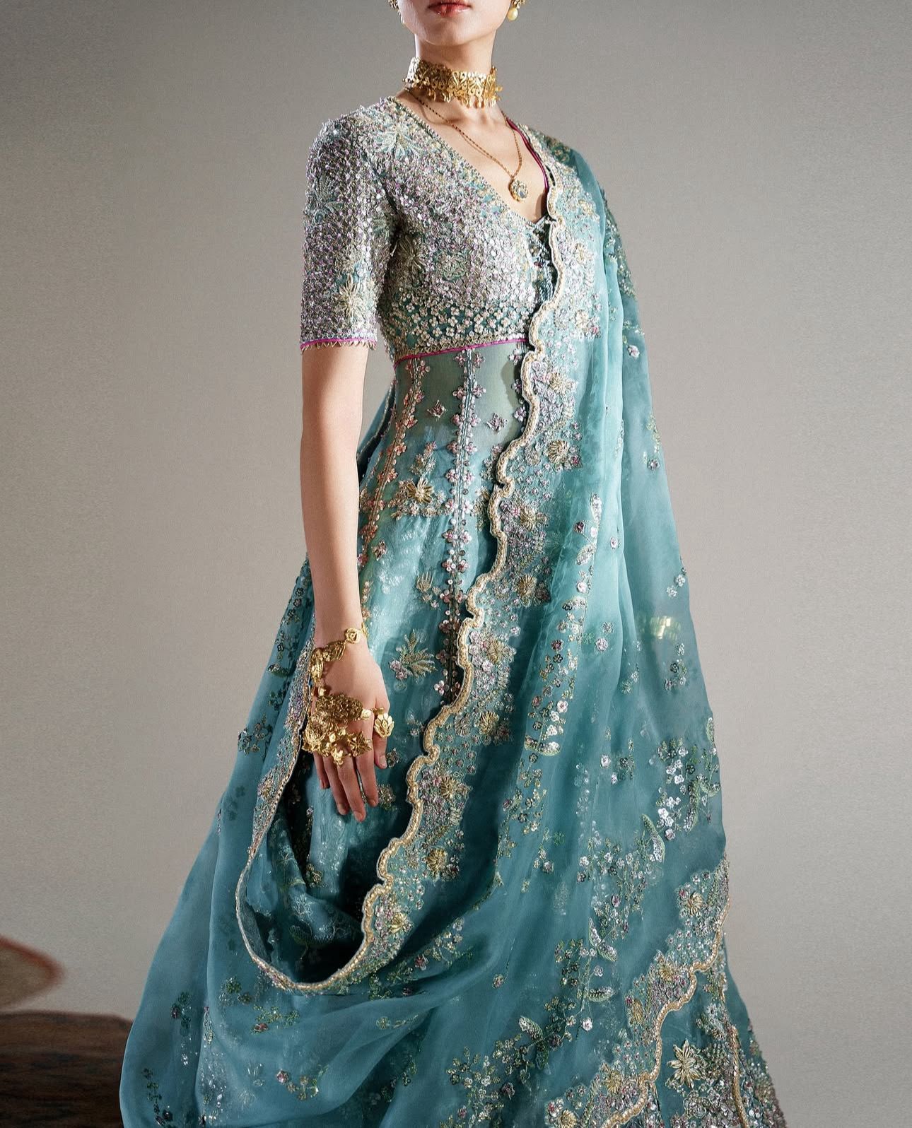 Suffuse Sky Wedding Edition – Chiffon Bridal Lehenga with Embellished Choli & Dupatta