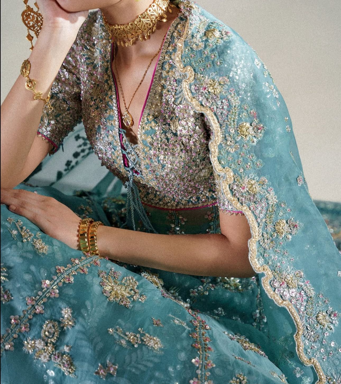 Suffuse Sky Wedding Edition – Chiffon Bridal Lehenga with Embellished Choli & Dupatta