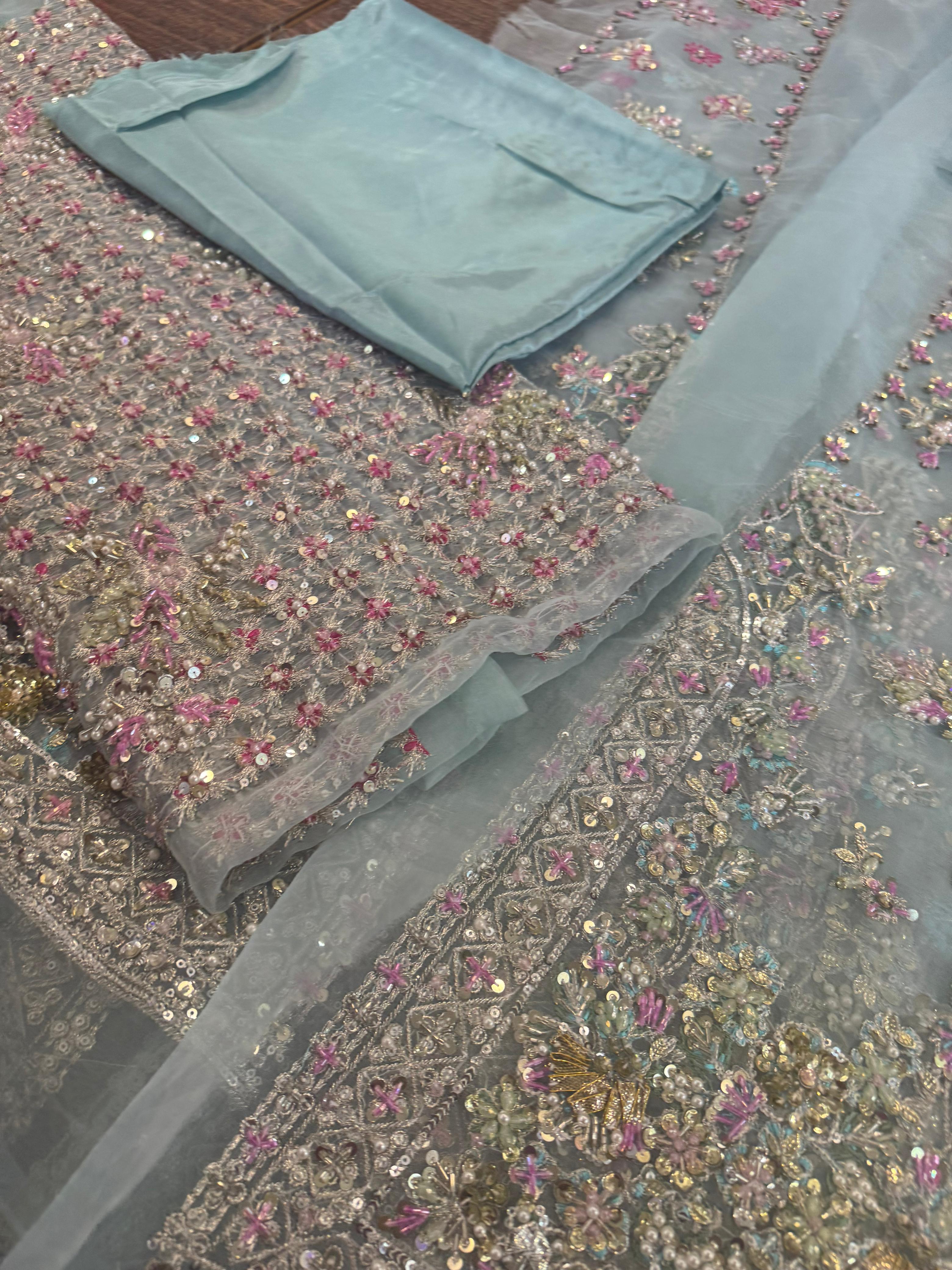 Suffuse Sky Wedding Edition – Chiffon Bridal Lehenga with Embellished Choli & Dupatta