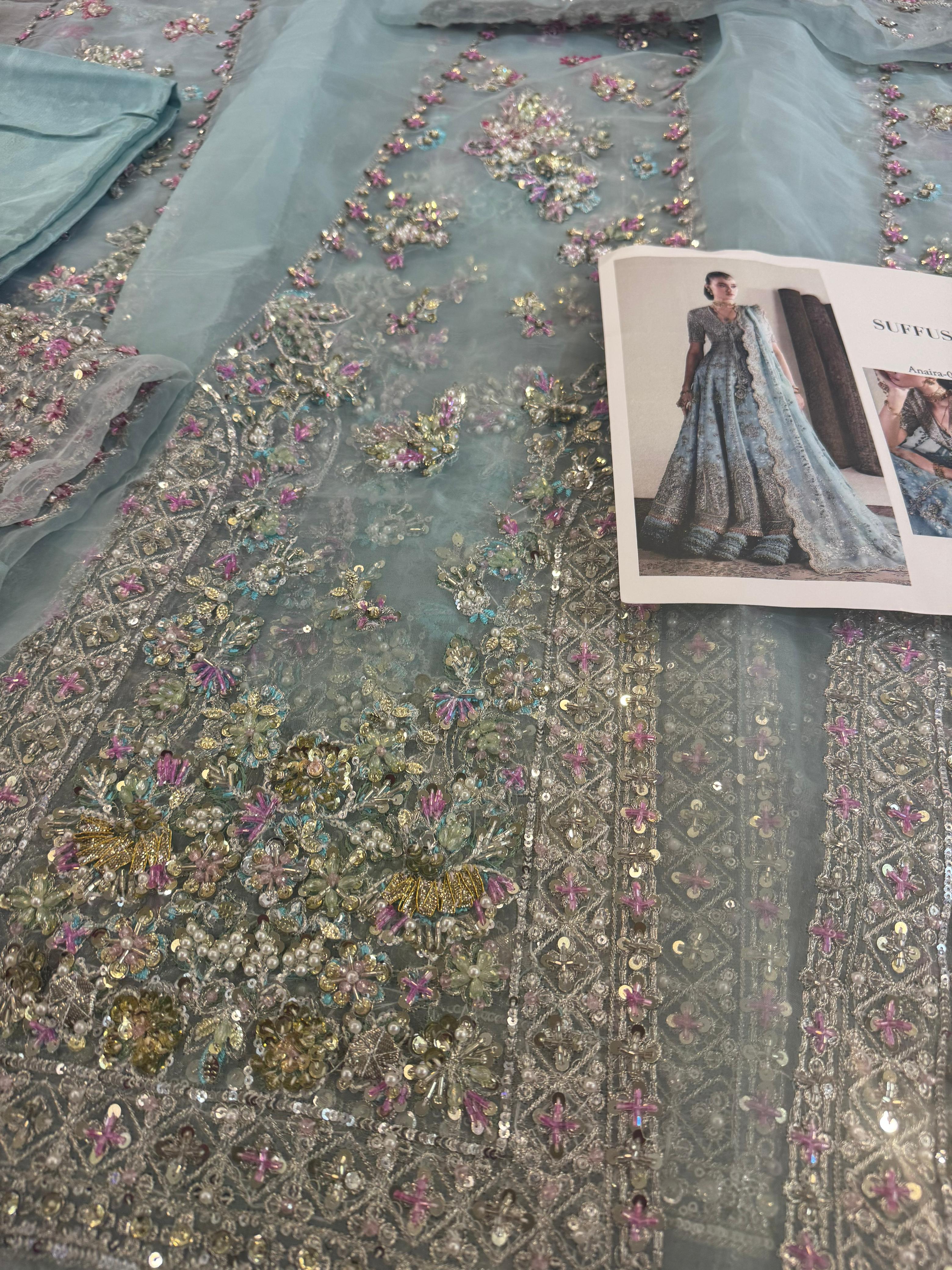 Suffuse Sky Wedding Edition – Chiffon Bridal Lehenga with Embellished Choli & Dupatta
