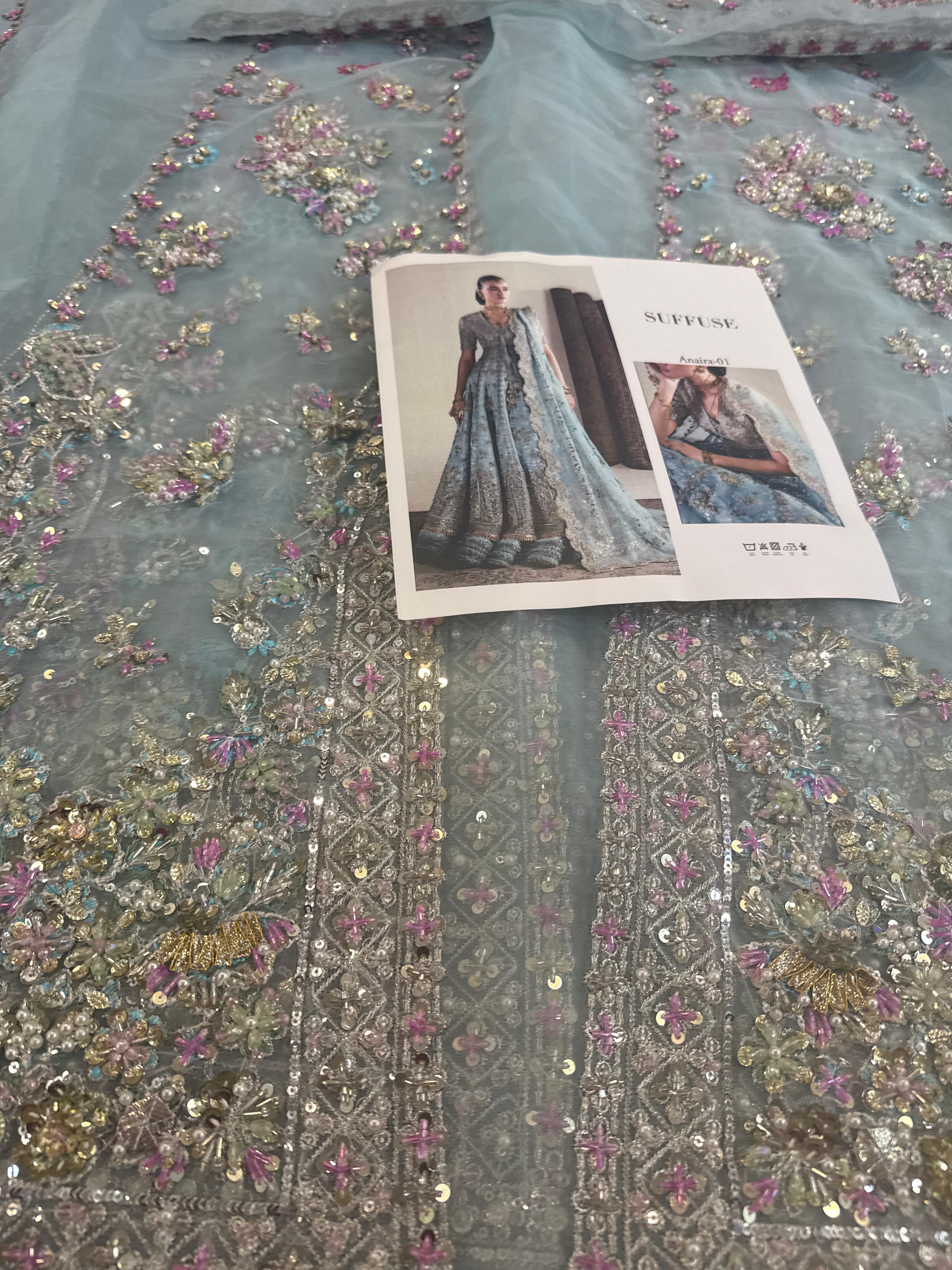 Suffuse Sky Wedding Edition – Chiffon Bridal Lehenga with Embellished Choli & Dupatta