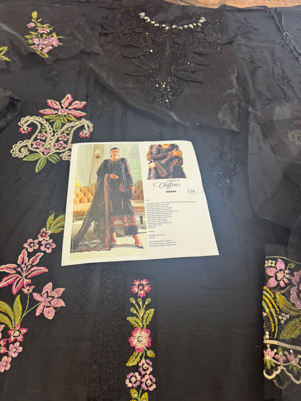 Maria B Black Chiffon Wedding Edition – Embroidered Shirt, Dupatta & Trousers