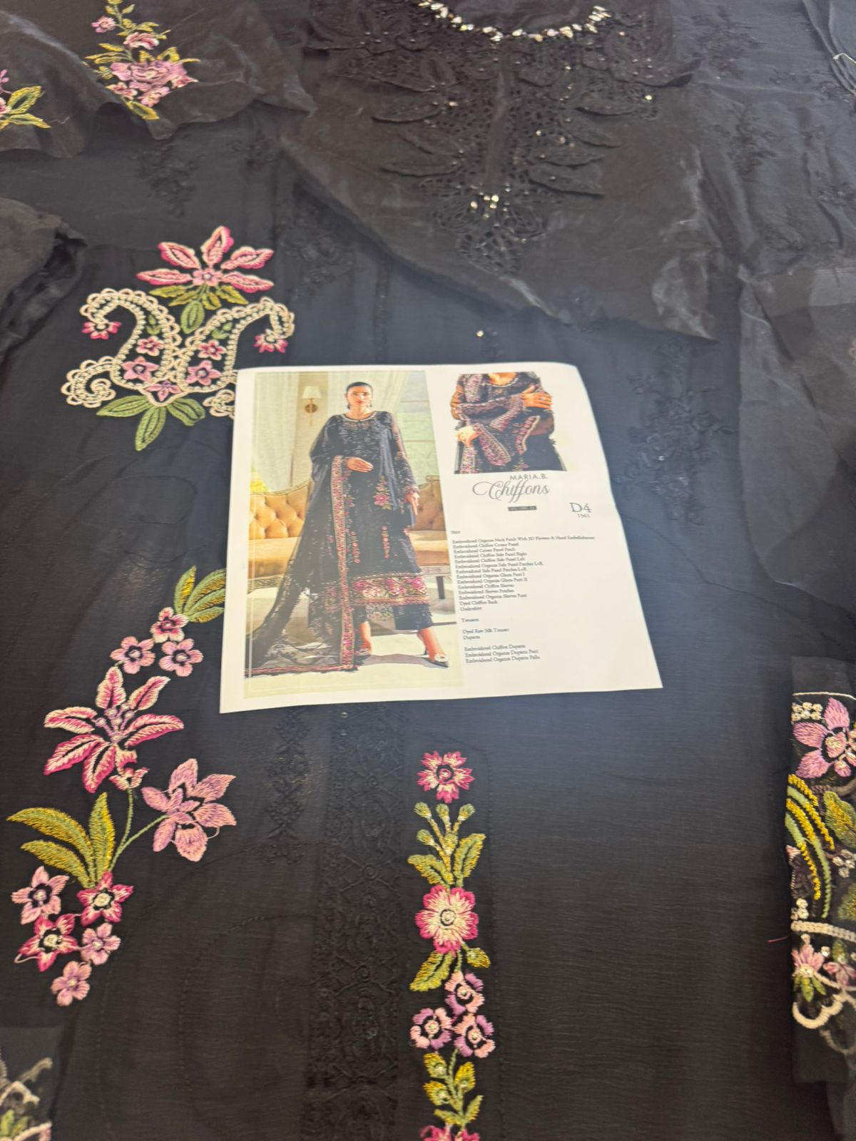 Maria B Black Chiffon Wedding Edition – Embroidered Shirt, Dupatta & Trousers