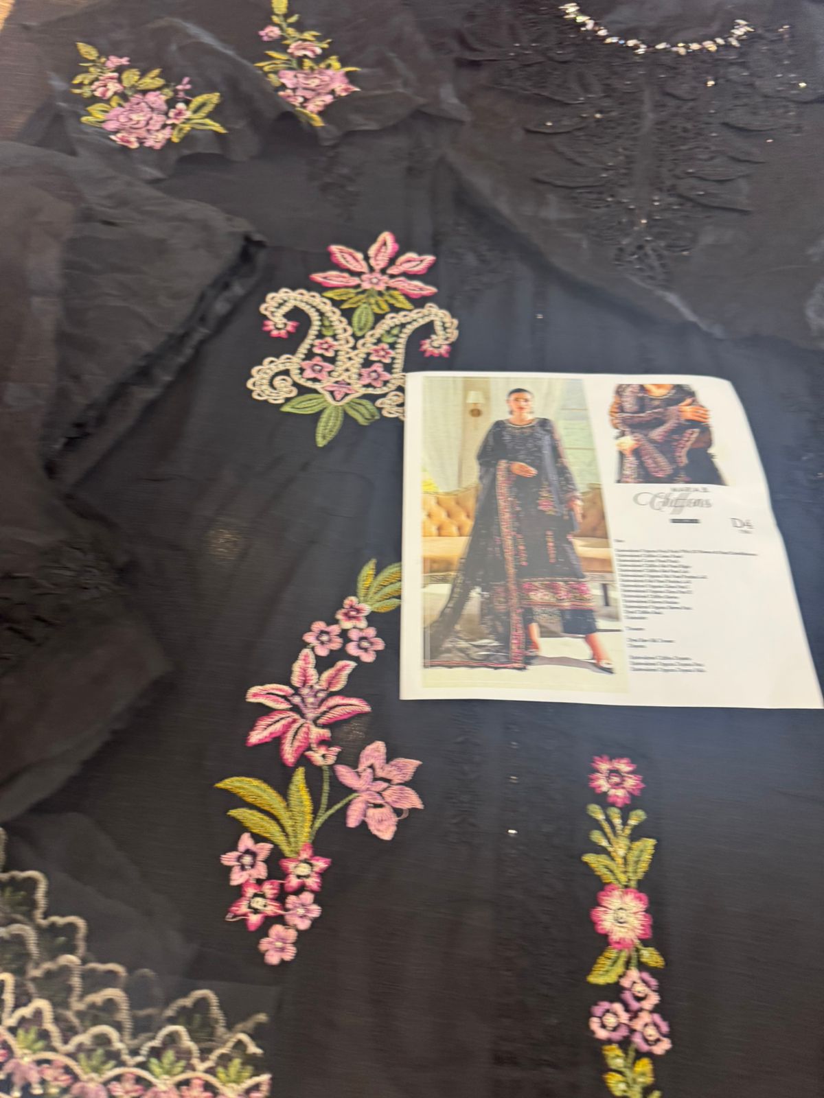 Maria B Black Chiffon Wedding Edition – Embroidered Shirt, Dupatta & Trousers