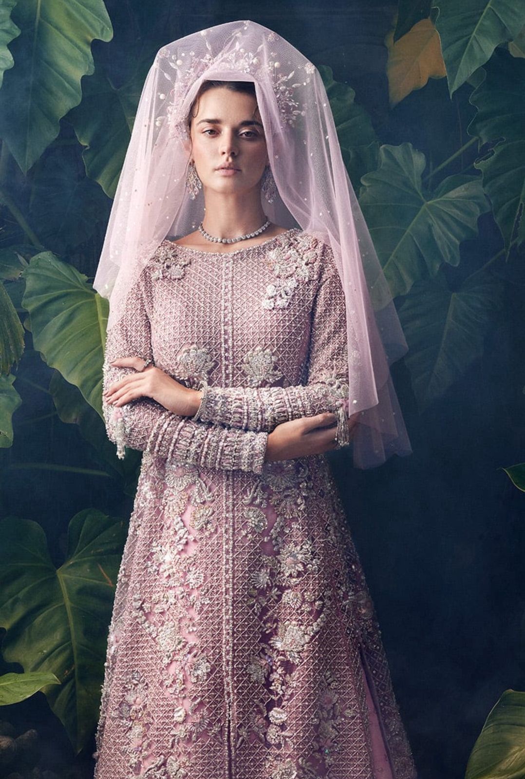 Mushq Wedding Edition – Pink Chiffon Zarim with Sequins & Stone Glamour
