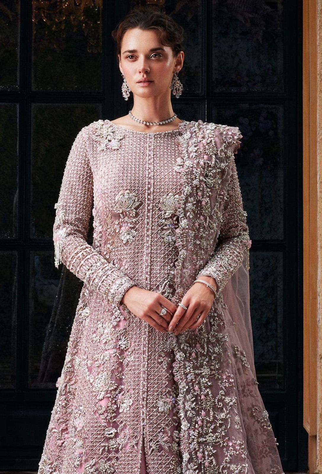 Mushq Wedding Edition – Pink Chiffon Zarim with Sequins & Stone Glamour
