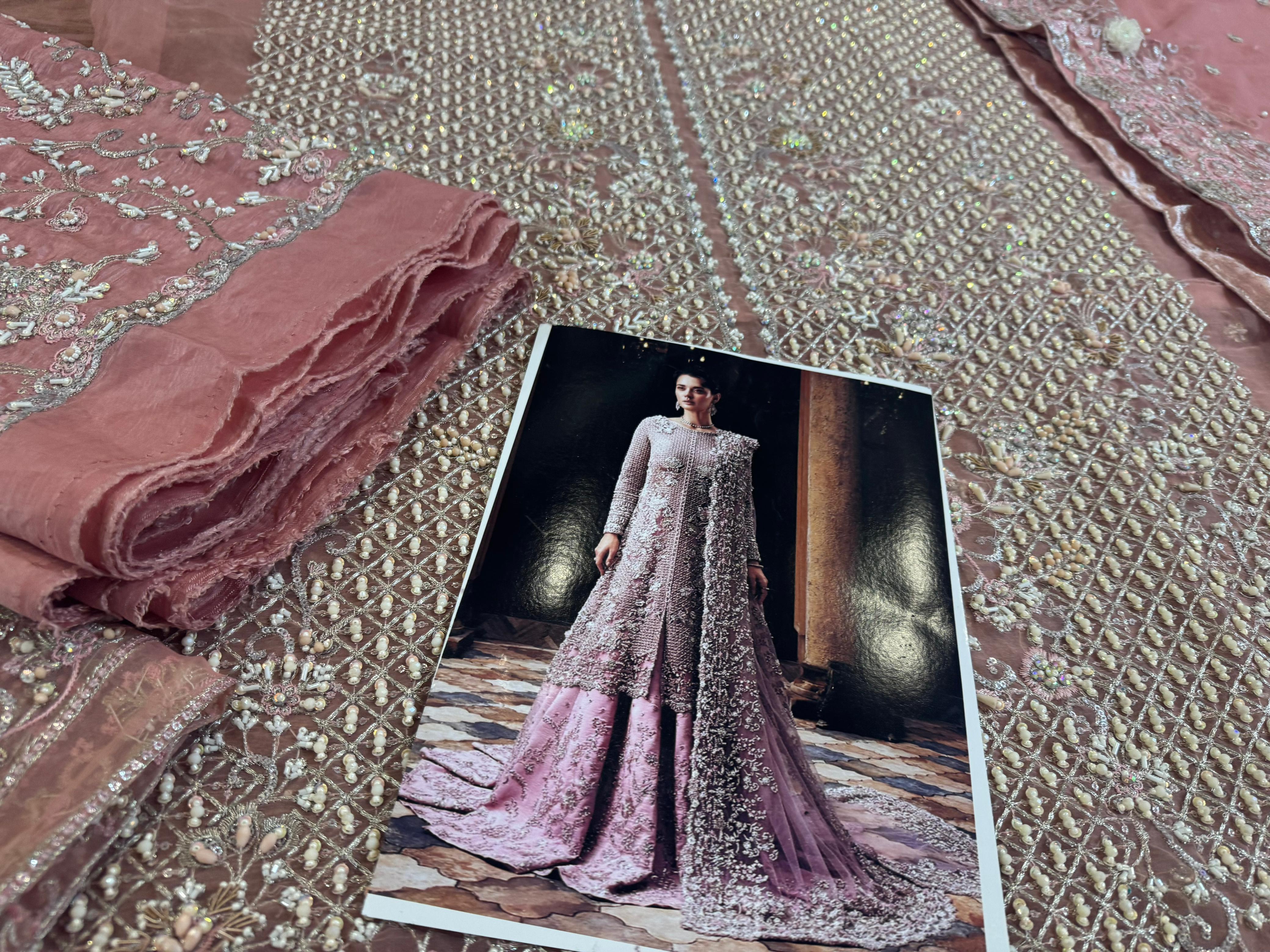 Mushq Wedding Edition – Pink Chiffon Zarim with Sequins & Stone Glamour