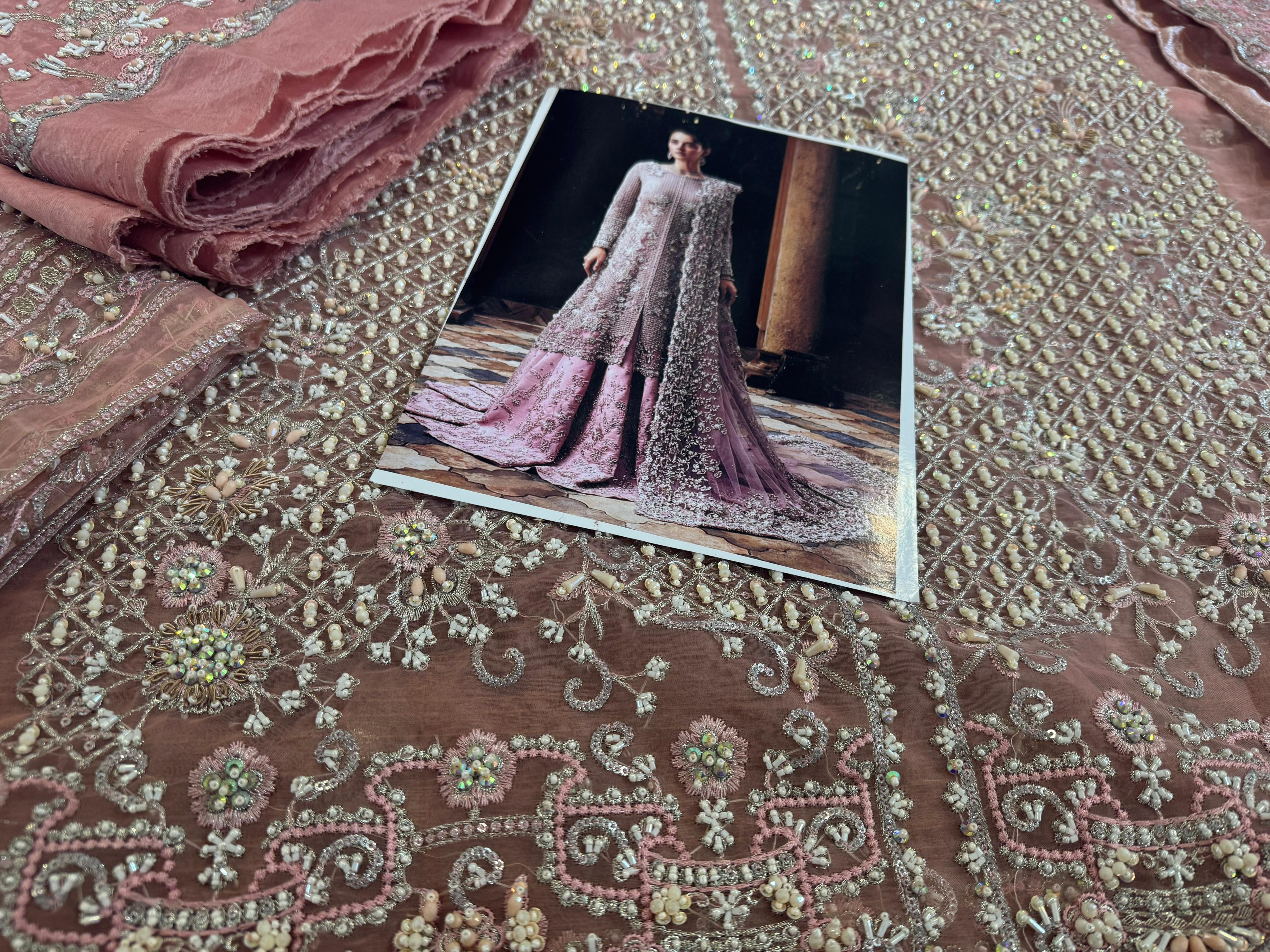 Mushq Wedding Edition – Pink Chiffon Zarim with Sequins & Stone Glamour