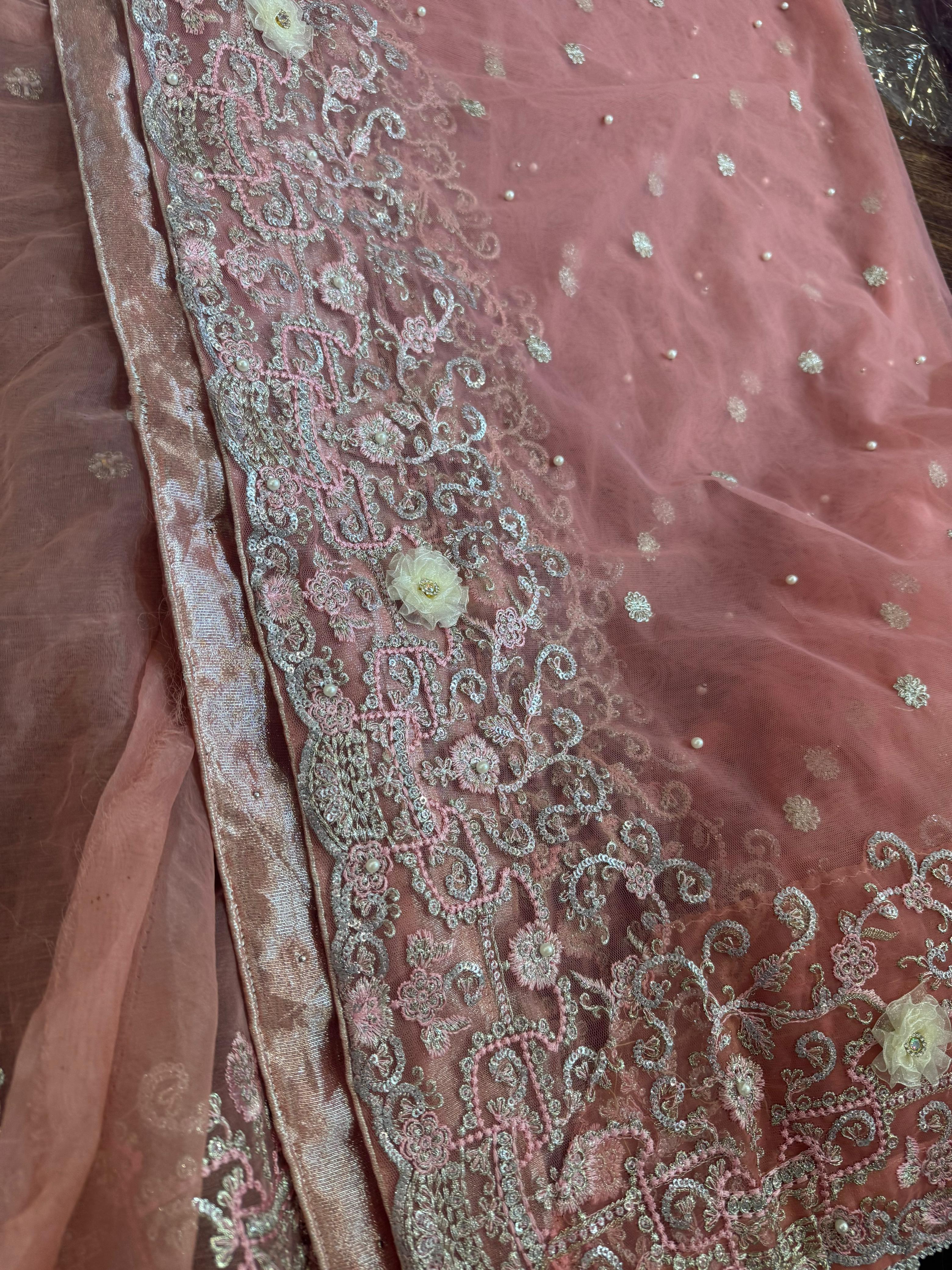 Mushq Wedding Edition – Pink Chiffon Zarim with Sequins & Stone Glamour