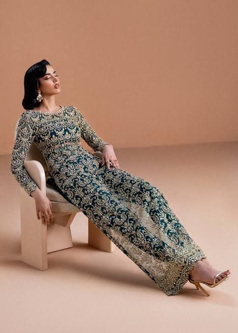 Kanwal Malik Wedding Edition – Teal Luxury Net Embroidered Outfit