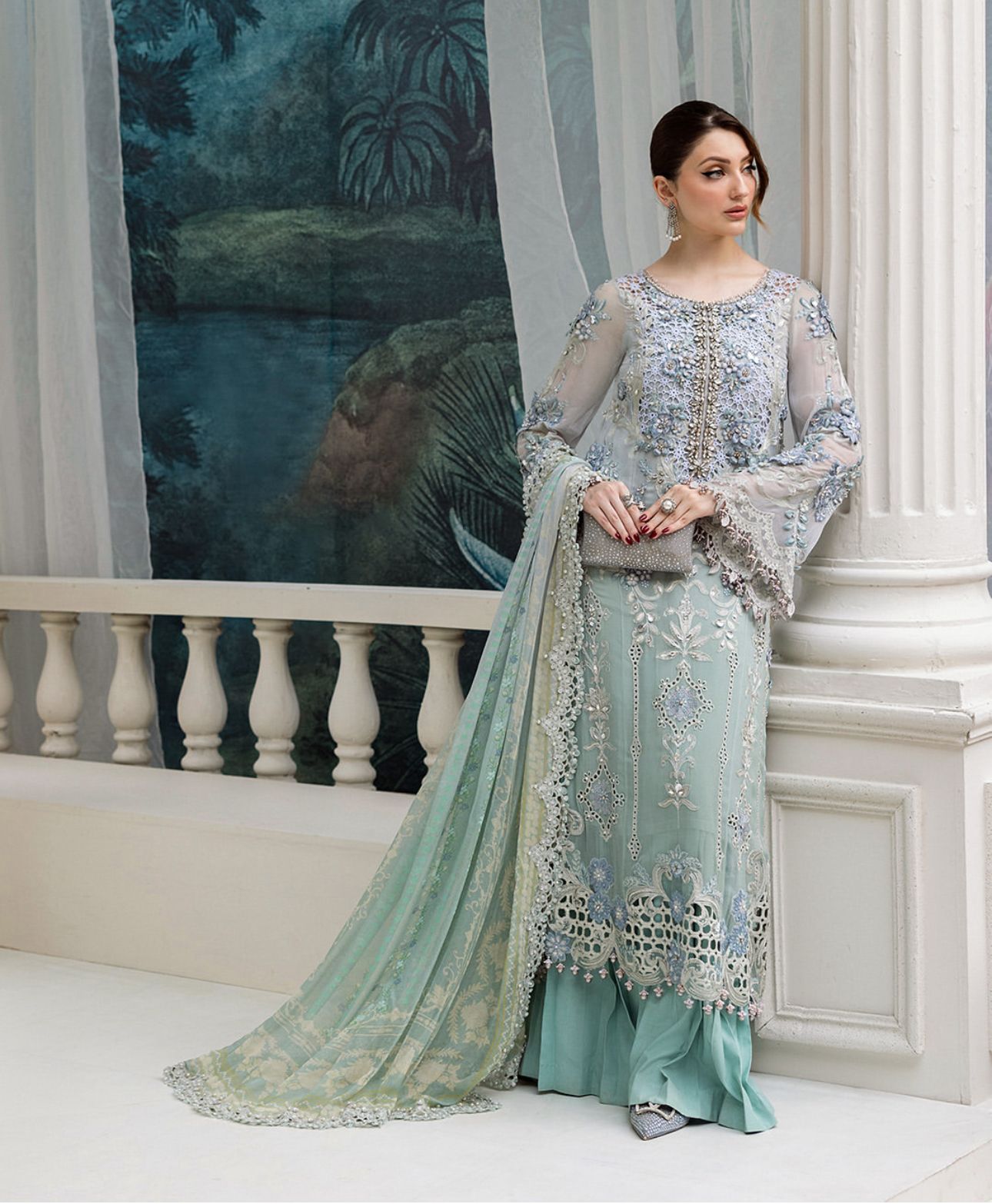 Maria B Azure Soothing Blue Chiffon Wedding Edition Formal Wear clothesforum Maria B Azure Soothing Blue Chiffon Wedding Edition Formal Wear clothesforum
