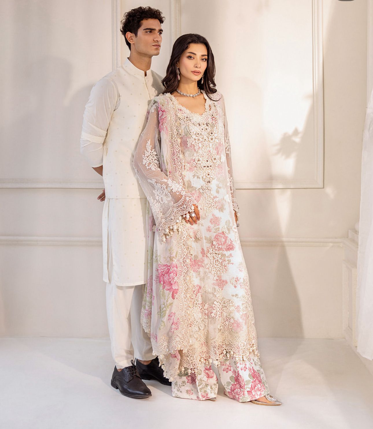 Maria B Wedding Edition – Off White Embroidered Chiffon Suit