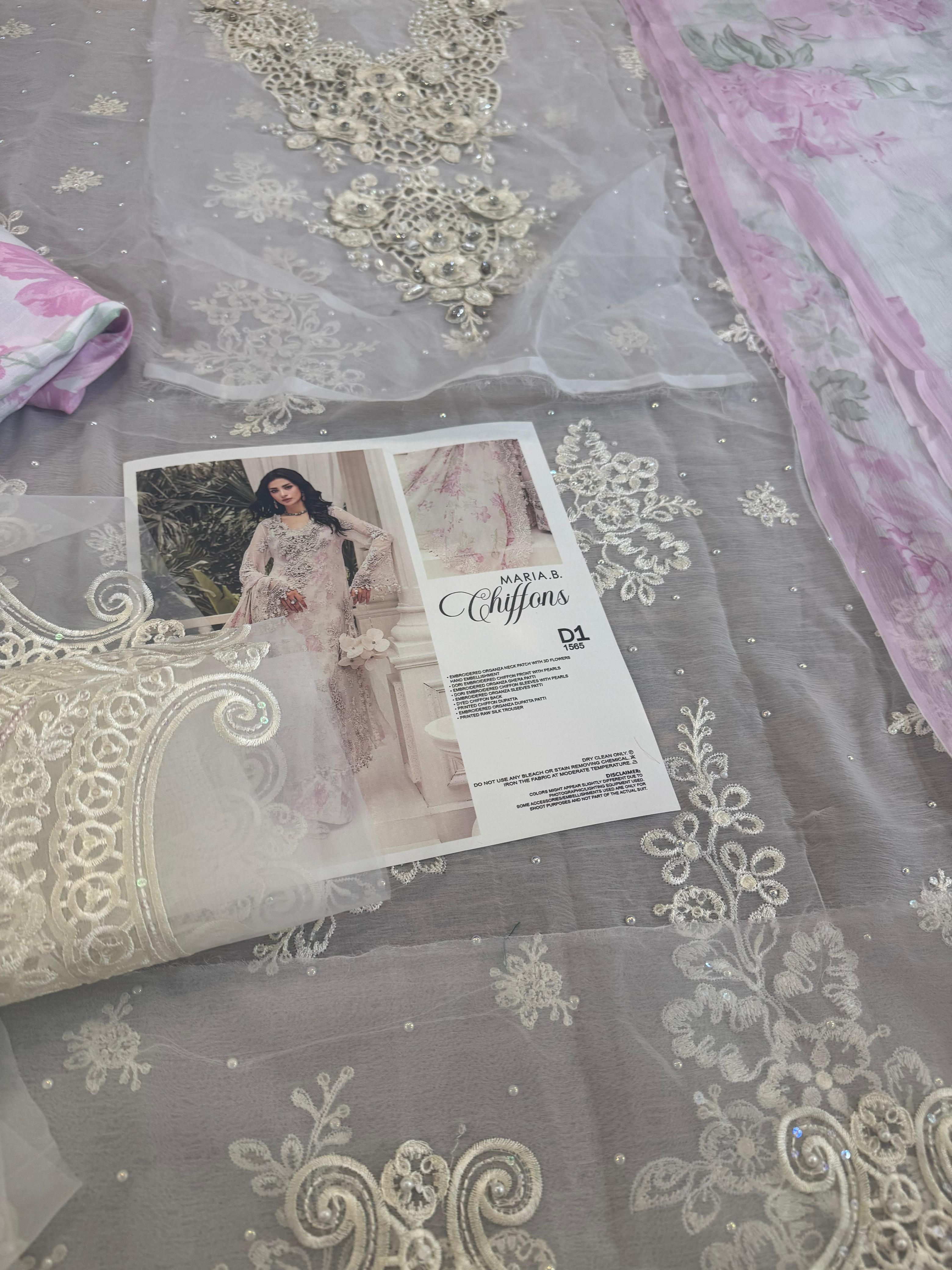 Maria B Wedding Edition – Off White Embroidered Chiffon Suit
