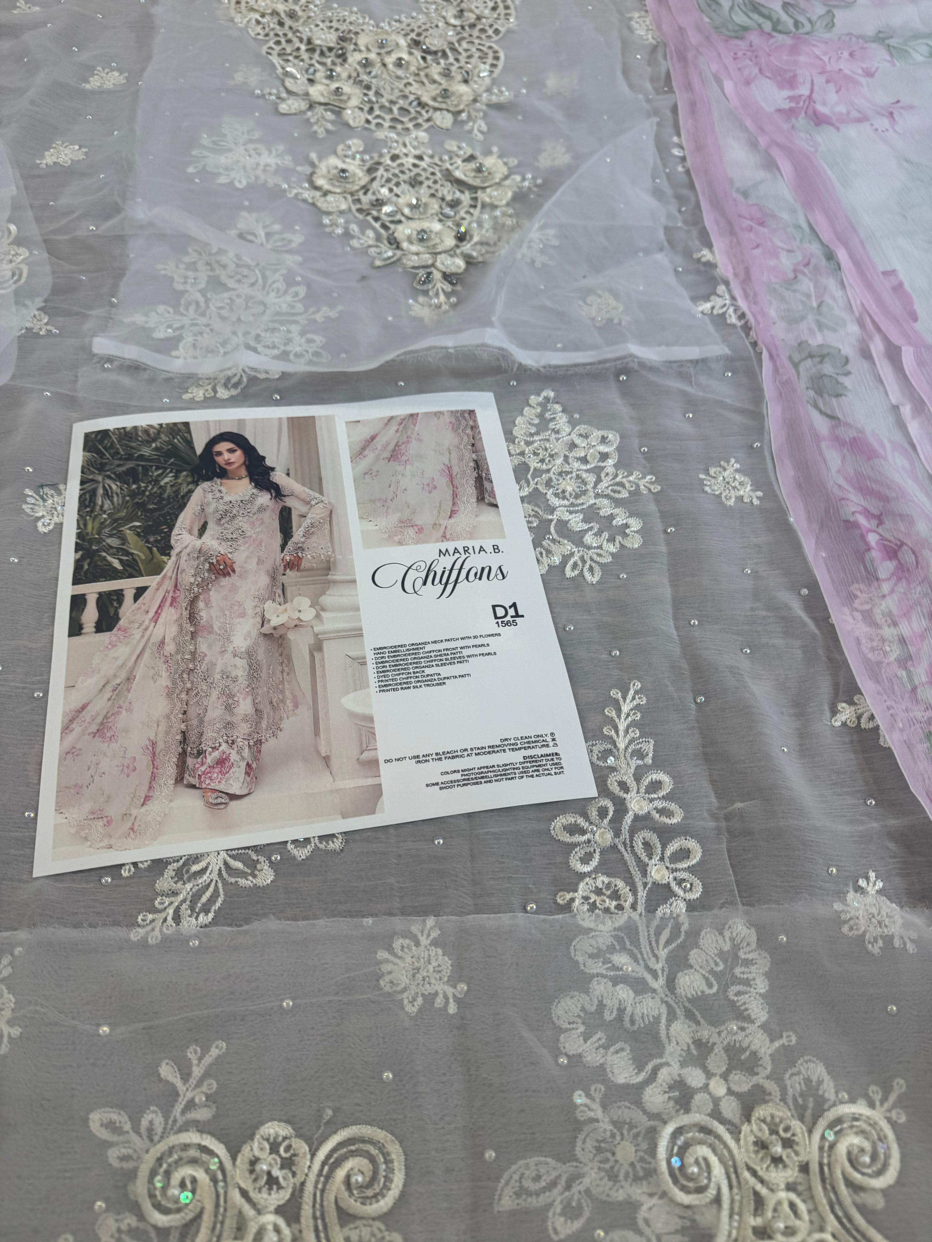 Maria B Wedding Edition – Off White Embroidered Chiffon Suit