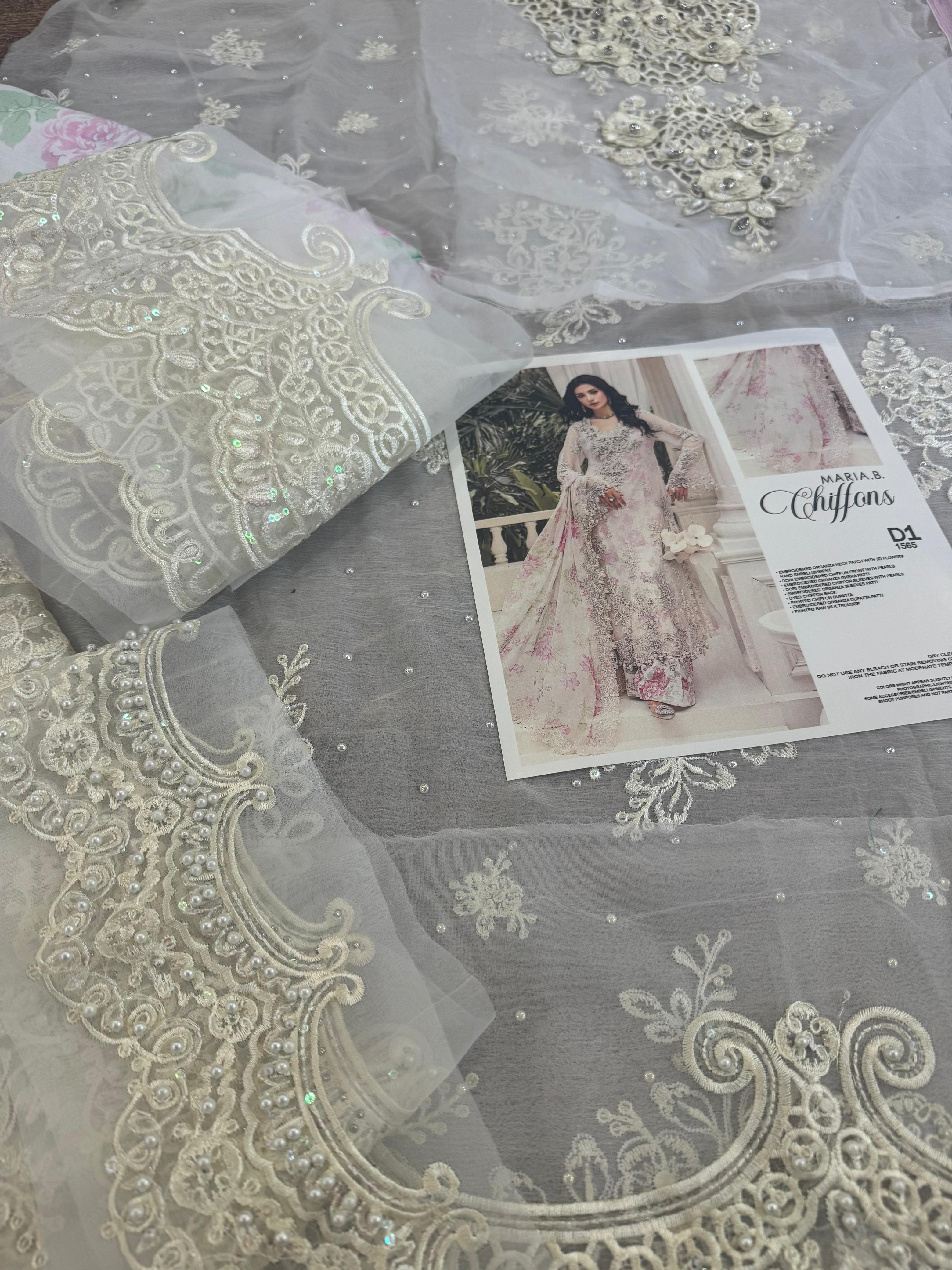 Maria B Wedding Edition – Off White Embroidered Chiffon Suit