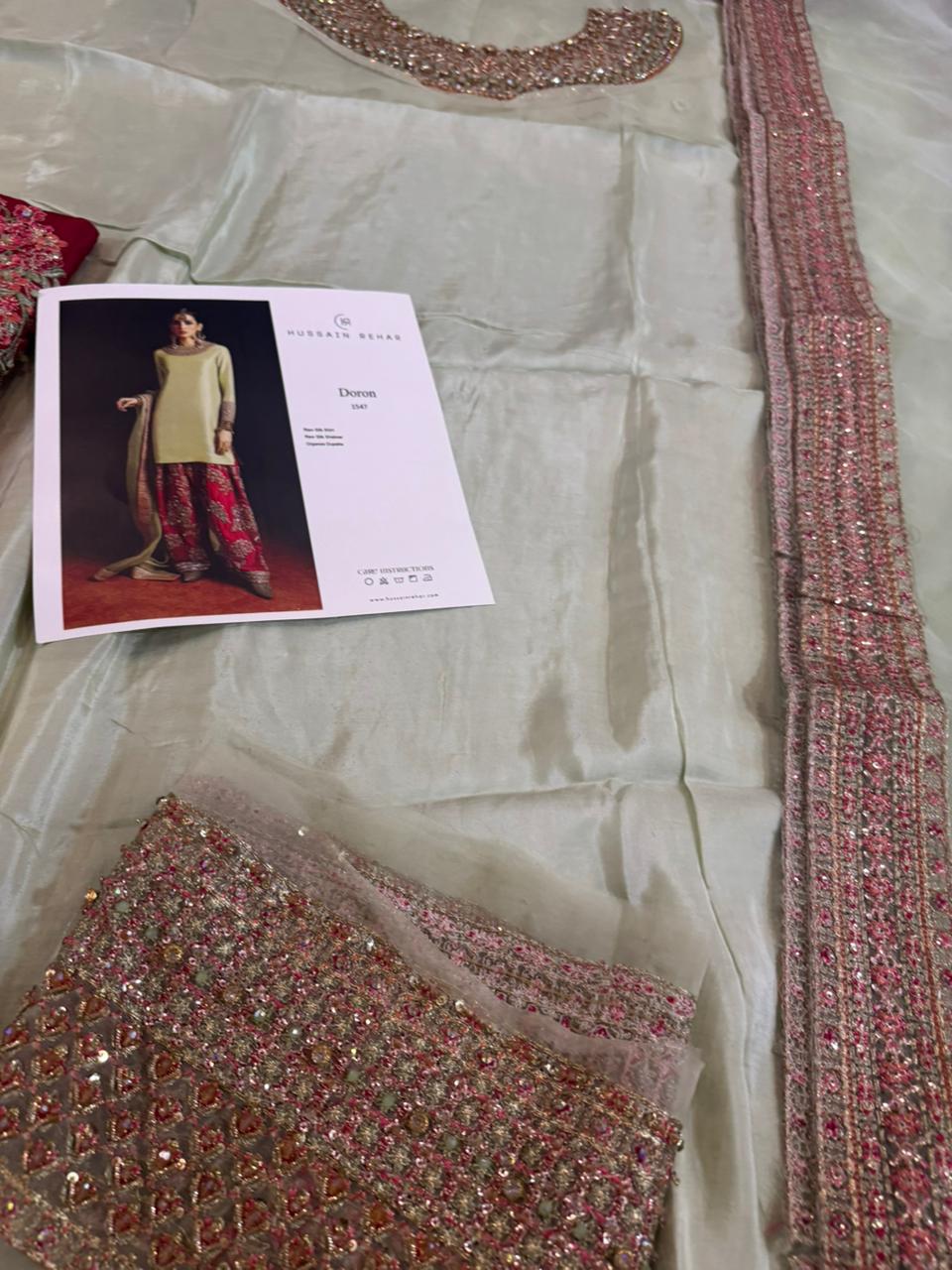 Hussain Rehar Wedding Edition – Pista Green & Red Chiffon Ensemble