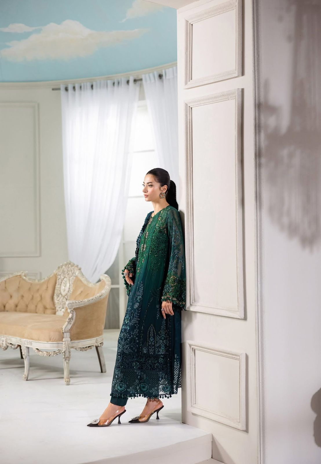 Maria B Wedding Edition – Green Chiffon Bridal Outfit D6