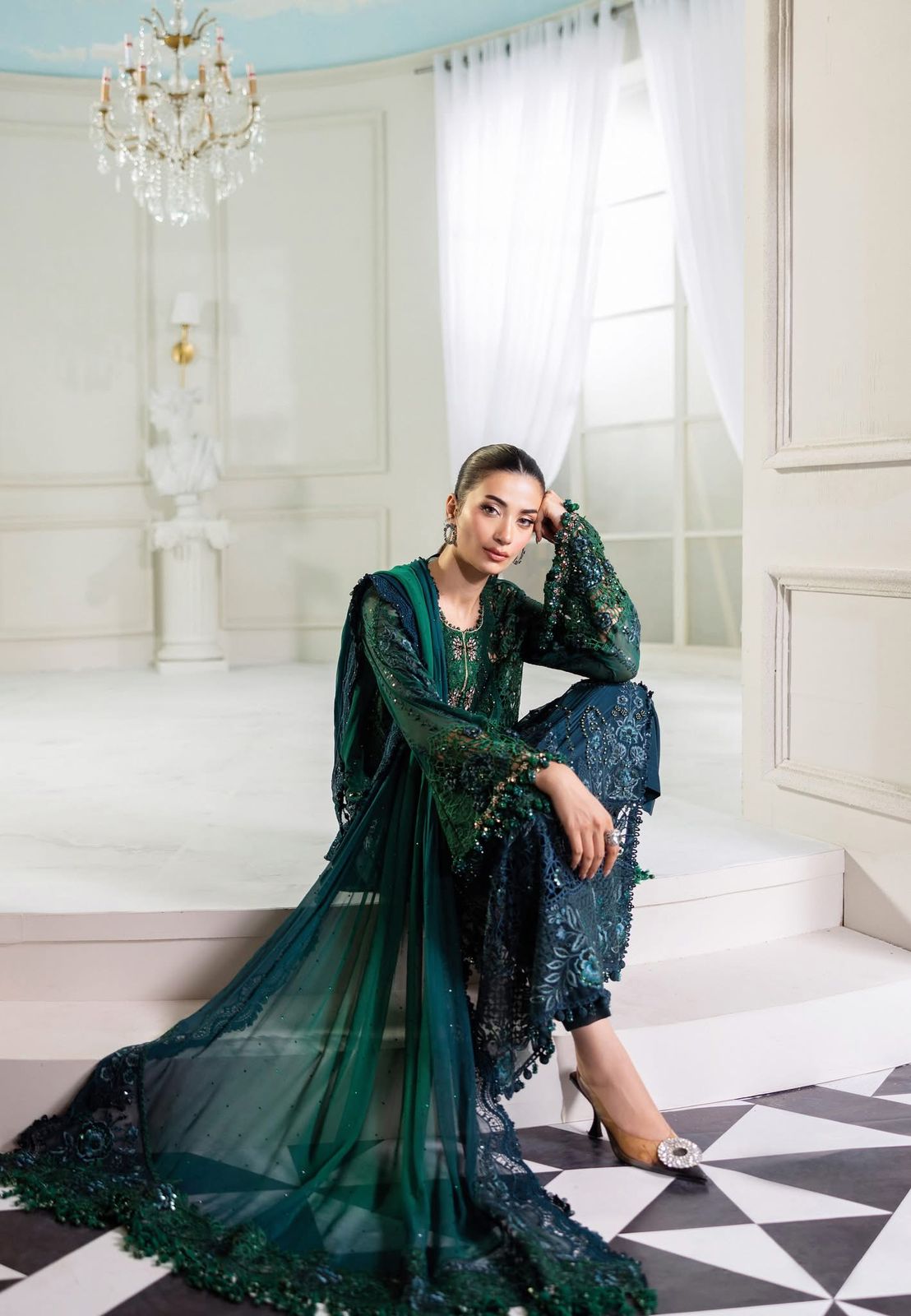Maria B Wedding Edition – Green Chiffon Bridal Outfit D6