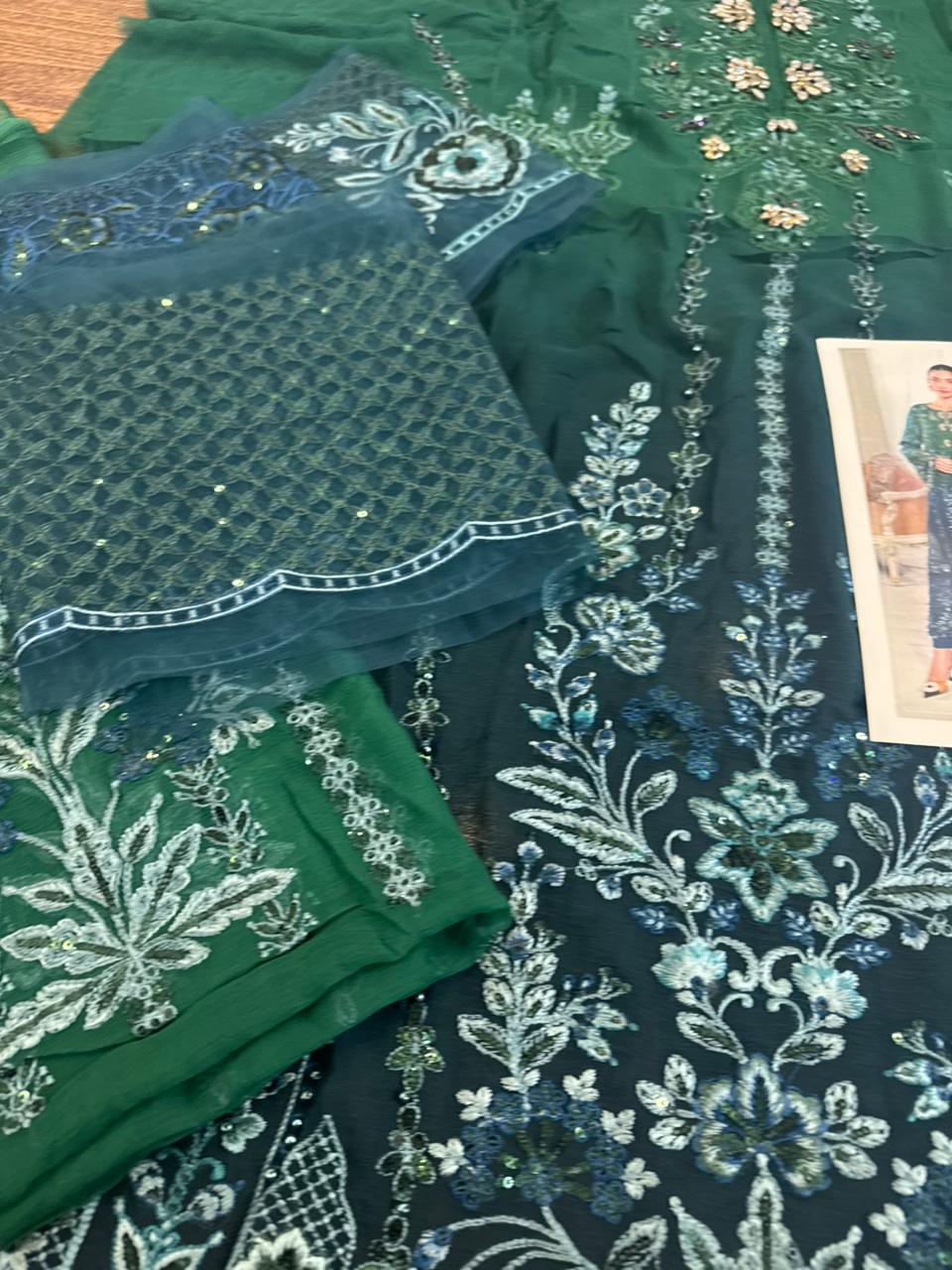 Maria B Wedding Edition – Green Chiffon Bridal Outfit D6