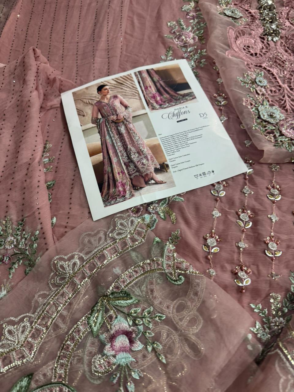 Maria B Wedding Edition – Tea Pink Chiffon Bridal Outfit
