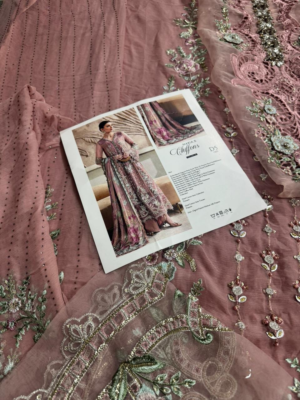 Maria B Wedding Edition – Tea Pink Chiffon Bridal Outfit