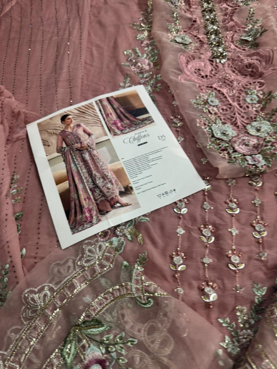 Maria B Wedding Edition – Tea Pink Chiffon Bridal Outfit