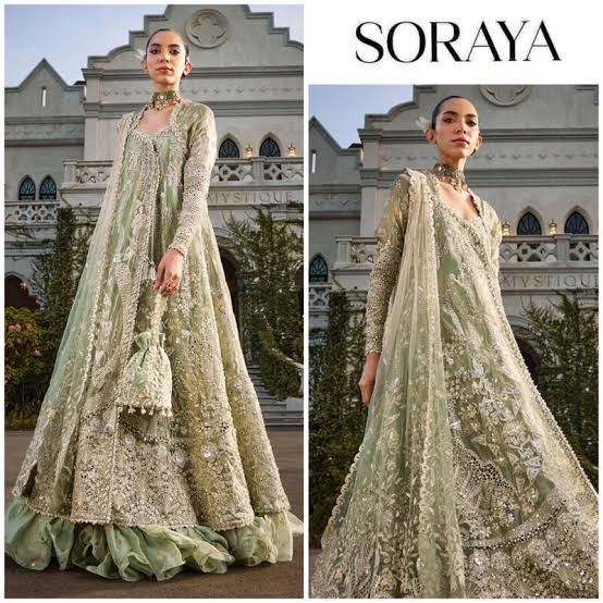 Soraya Green Bridal Tissue Ensemble – Hand Embellished Chiffon Collection