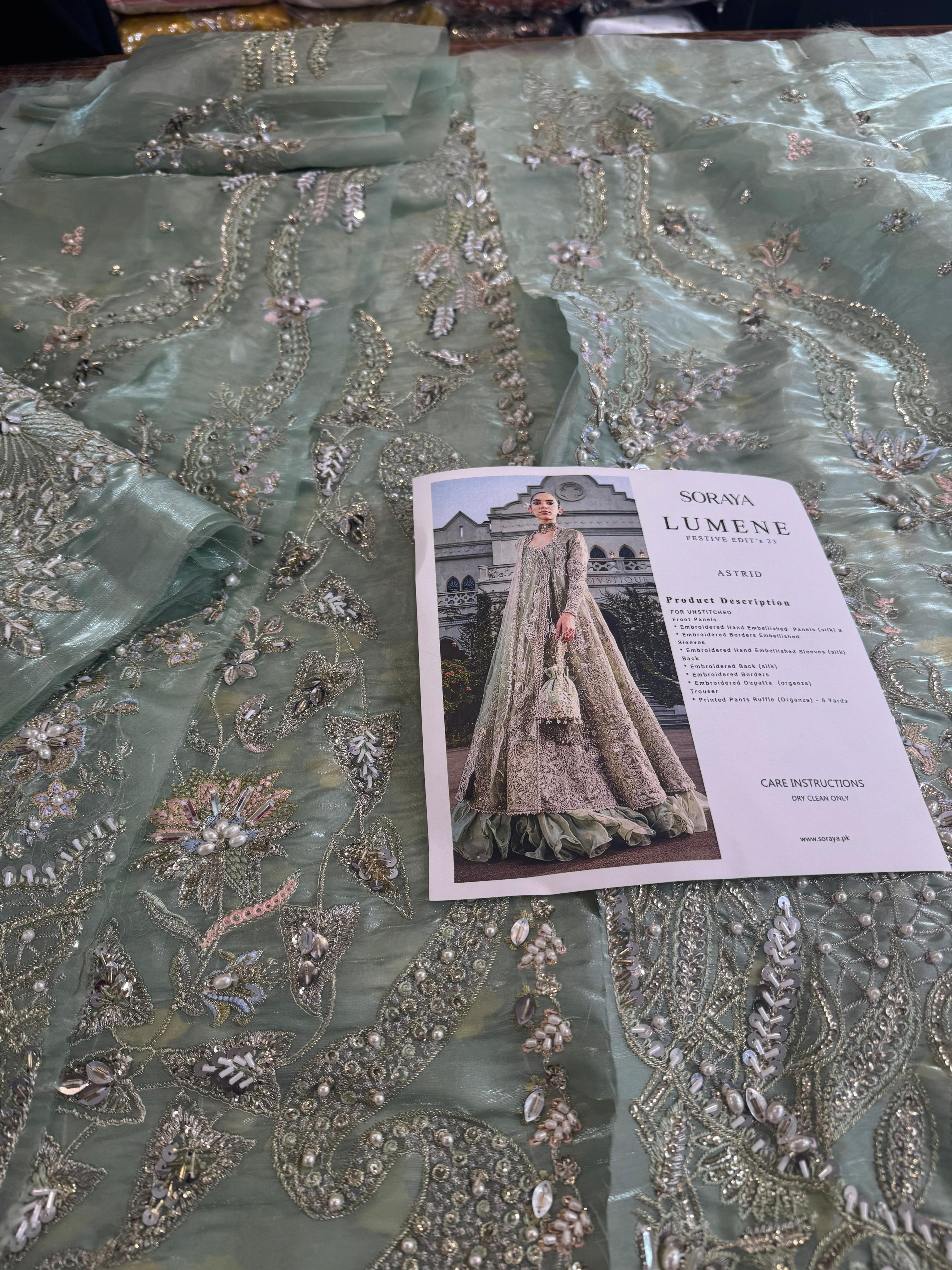 Soraya Green Bridal Tissue Ensemble – Hand Embellished Chiffon Collection