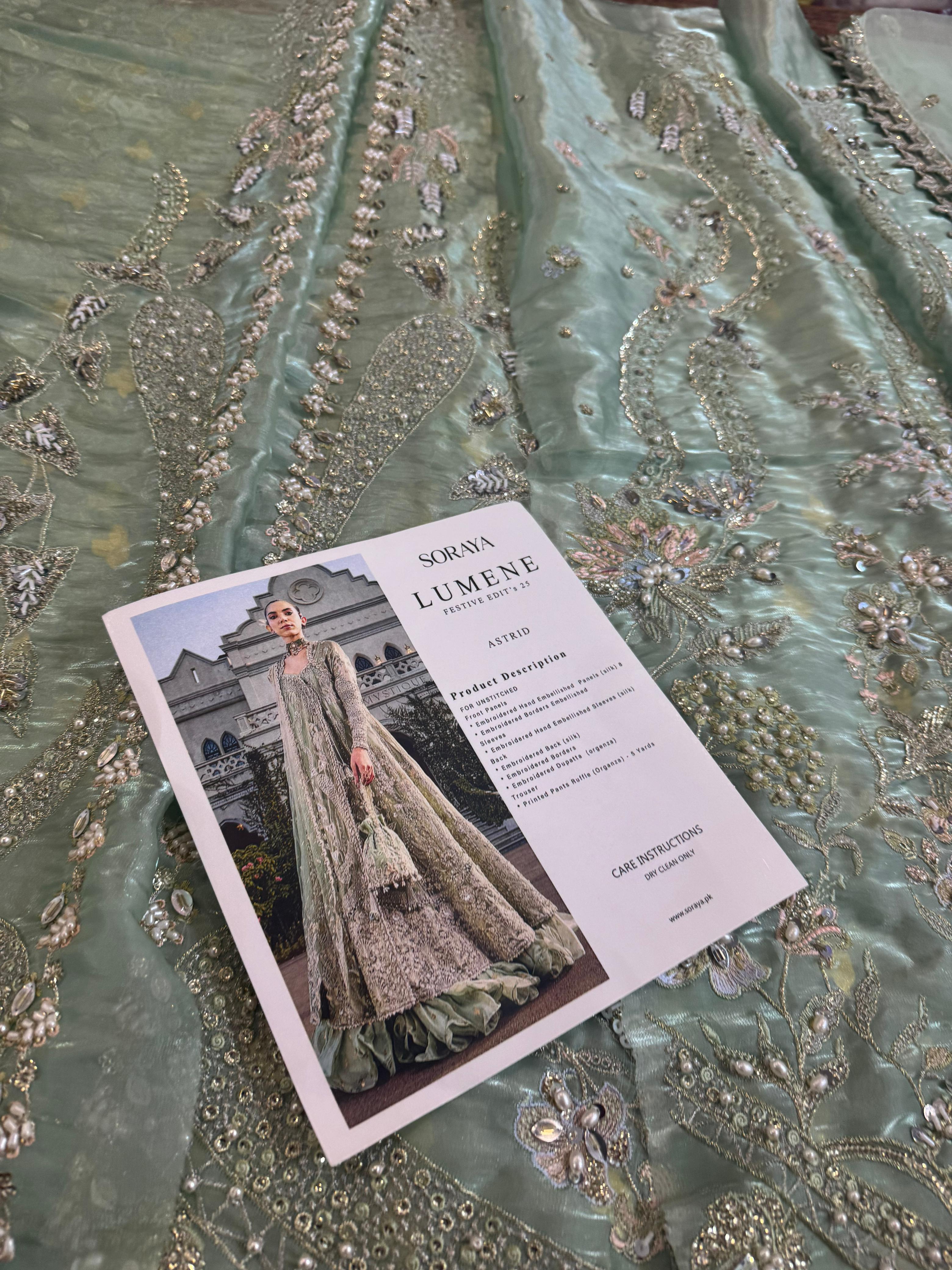 Soraya Green Bridal Tissue Ensemble – Hand Embellished Chiffon Collection