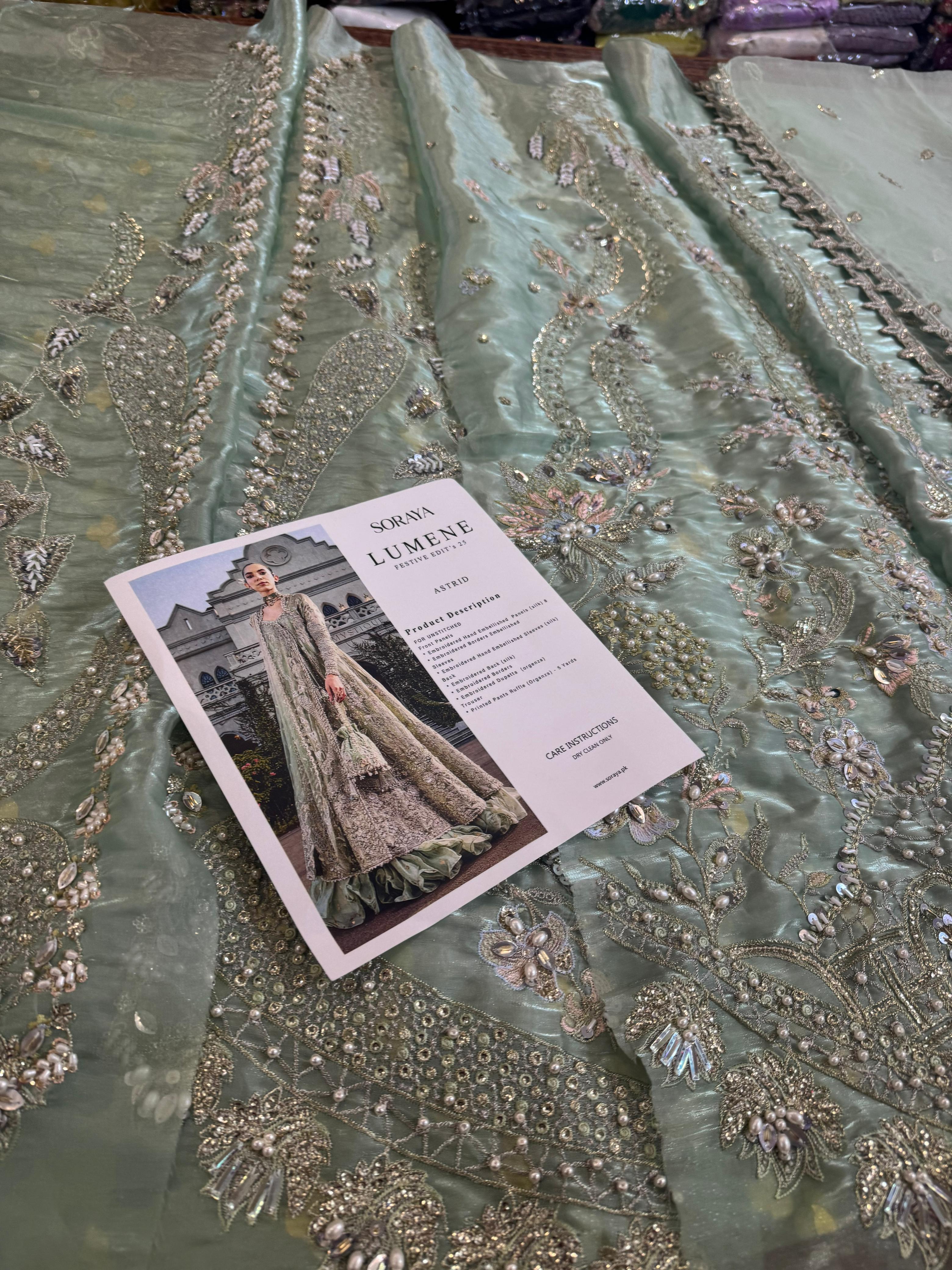 Soraya Green Bridal Tissue Ensemble – Hand Embellished Chiffon Collection