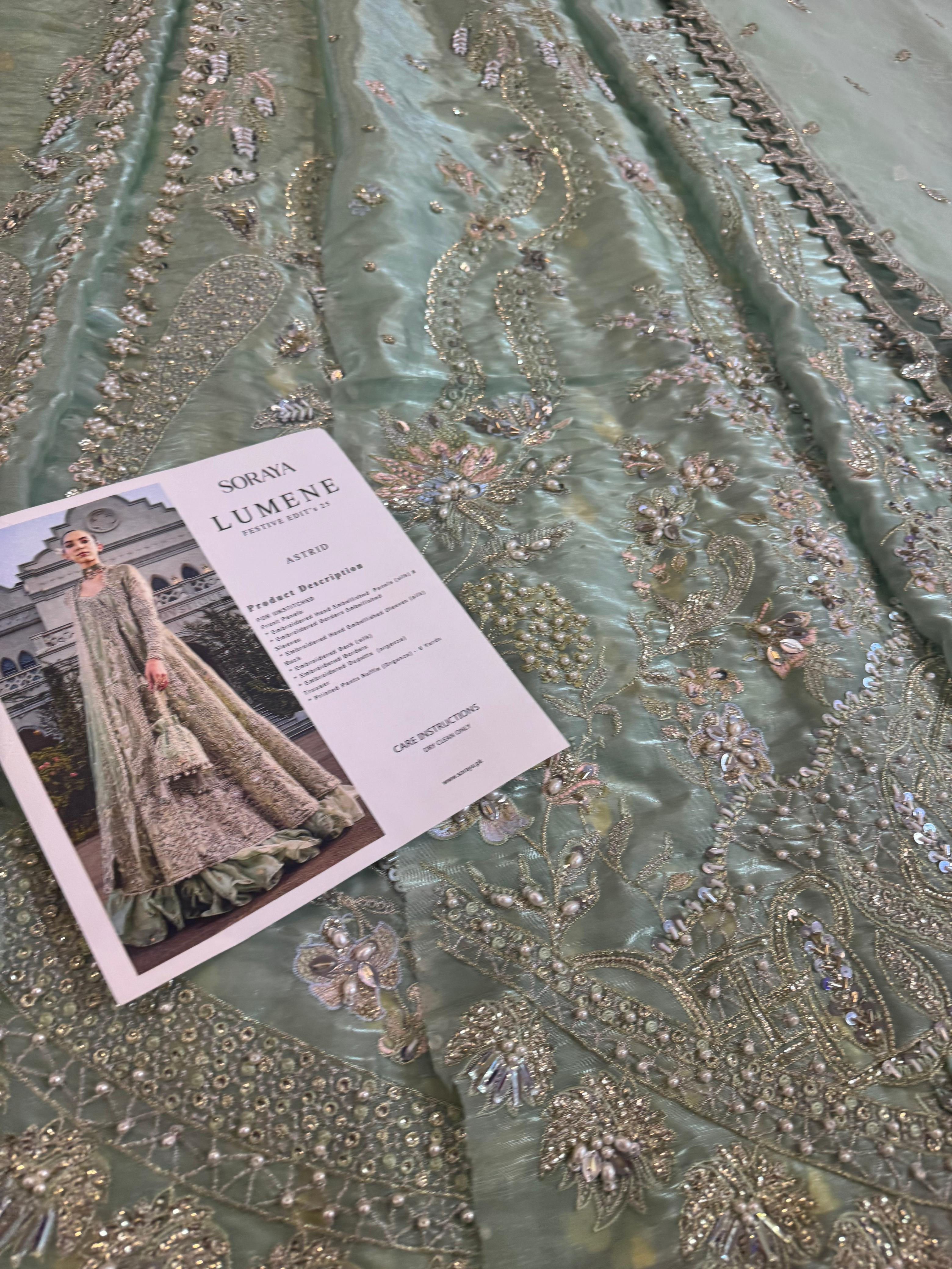 Soraya Green Bridal Tissue Ensemble – Hand Embellished Chiffon Collection