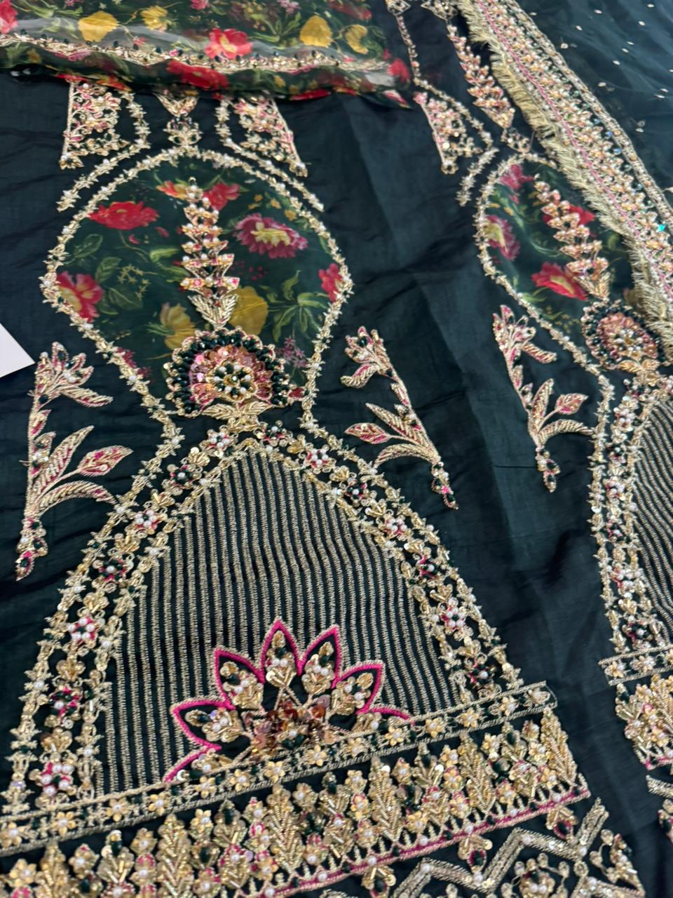 Mohsin Naveed Ranjha – Dark Green Bridal Silk Lehenga Choli