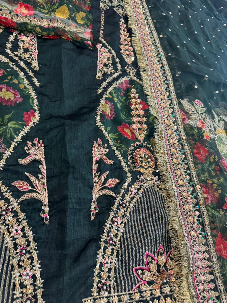 Mohsin Naveed Ranjha – Dark Green Bridal Silk Lehenga Choli