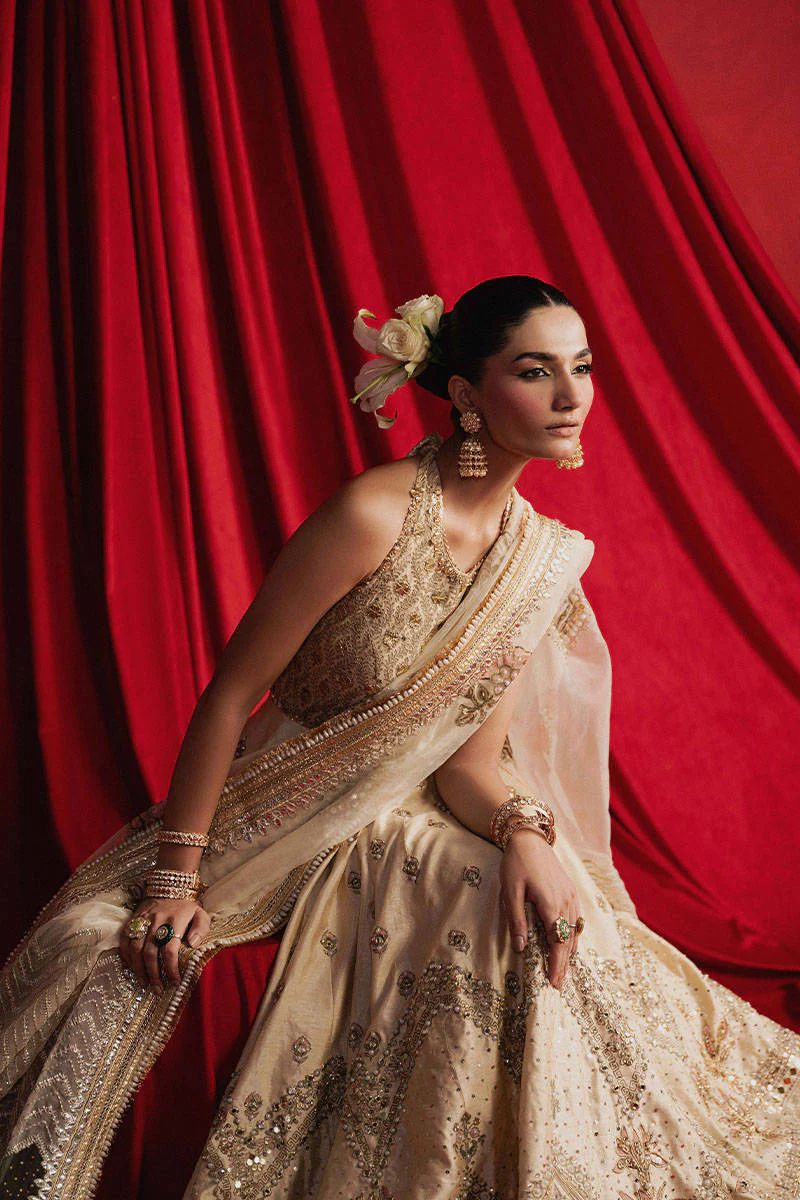 Mohsin Naveed Ranjha Off-White Indian Silk Bridal Lehenga – Wedding Edition