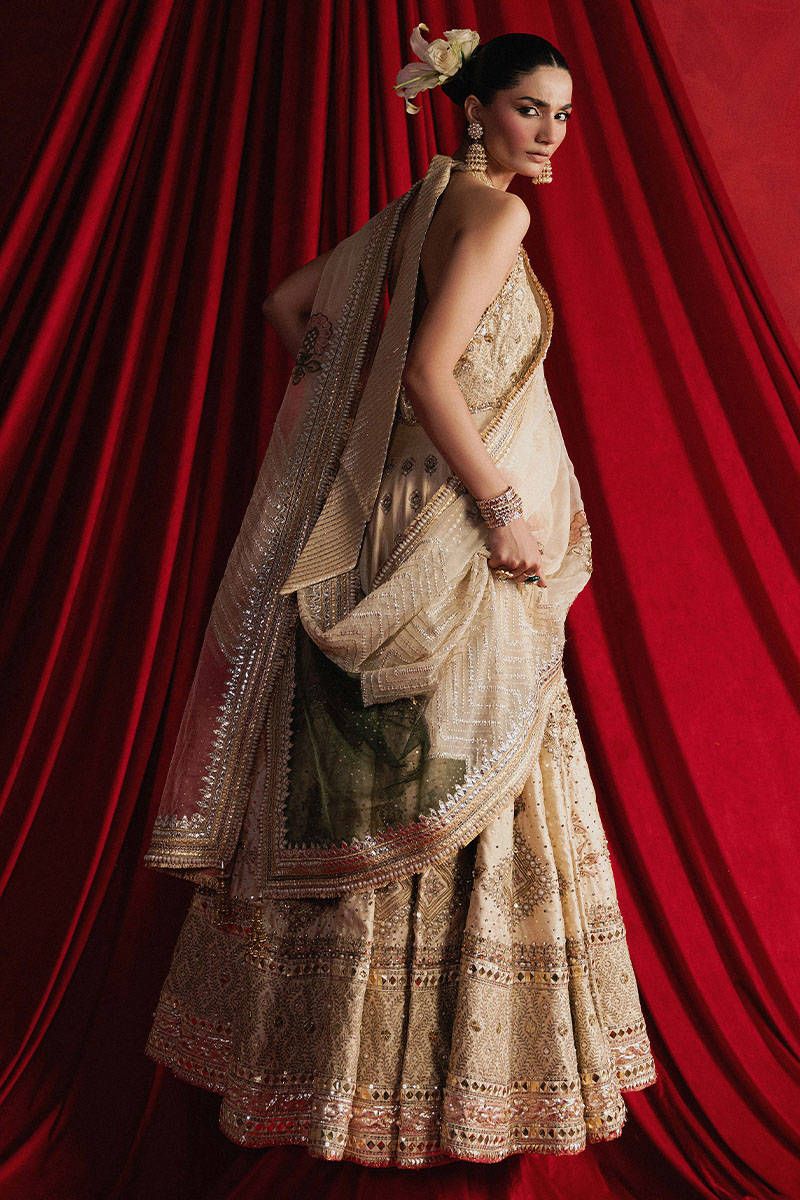 Mohsin Naveed Ranjha Off-White Indian Silk Bridal Lehenga – Wedding Edition