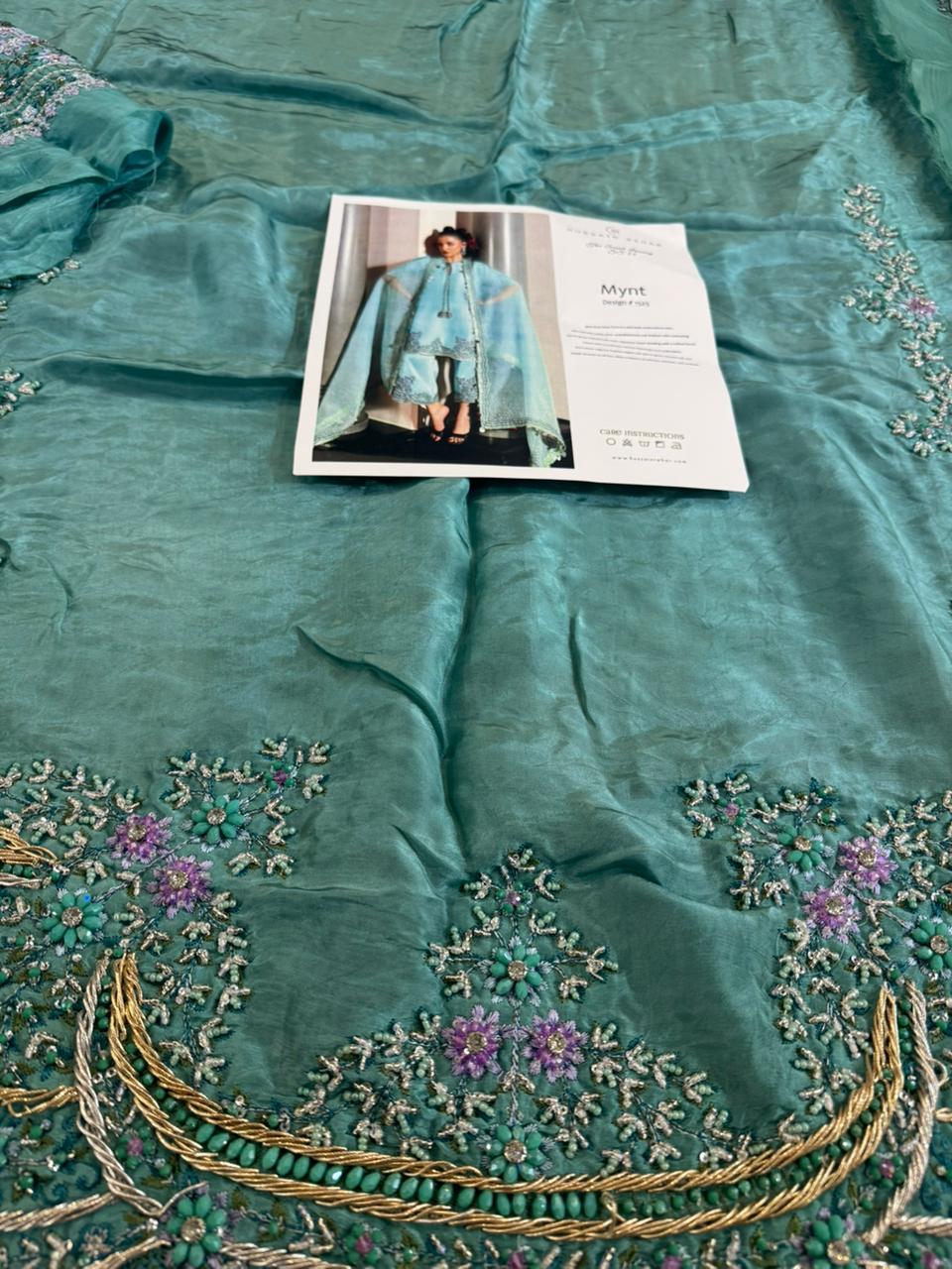 Hussain Rehar Sea Green Chiffon Bridal Suit – Wedding Edition Elegance
