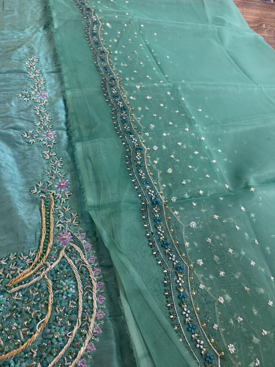 Hussain Rehar Sea Green Chiffon Bridal Suit – Wedding Edition Elegance