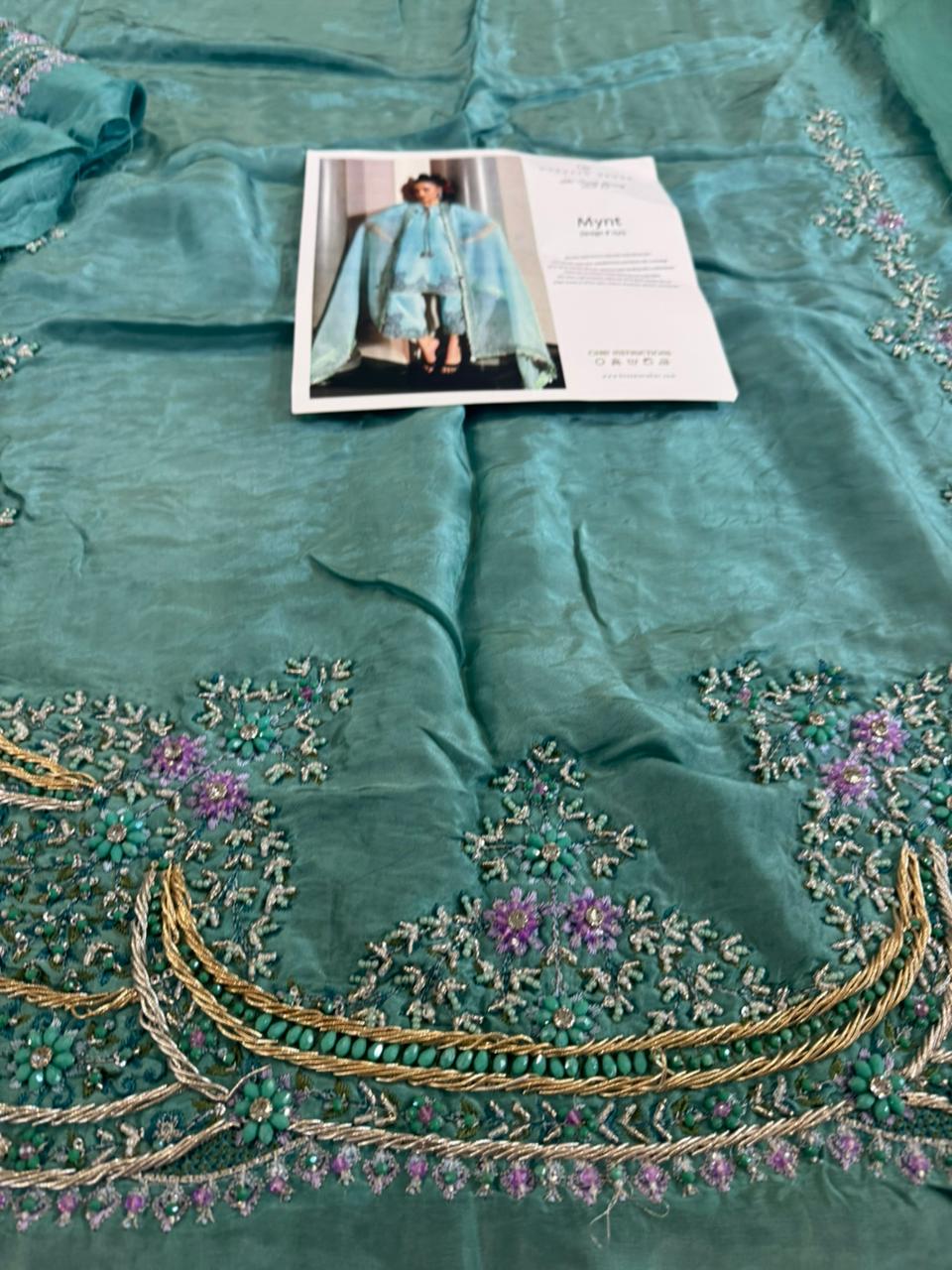 Hussain Rehar Sea Green Chiffon Bridal Suit – Wedding Edition Elegance