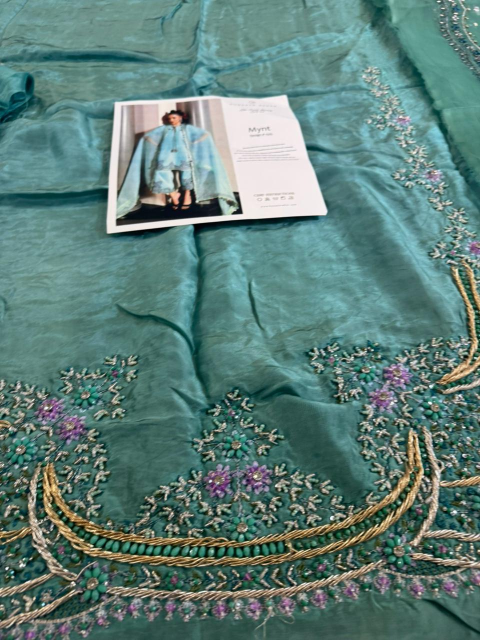 Hussain Rehar Sea Green Chiffon Bridal Suit – Wedding Edition Elegance