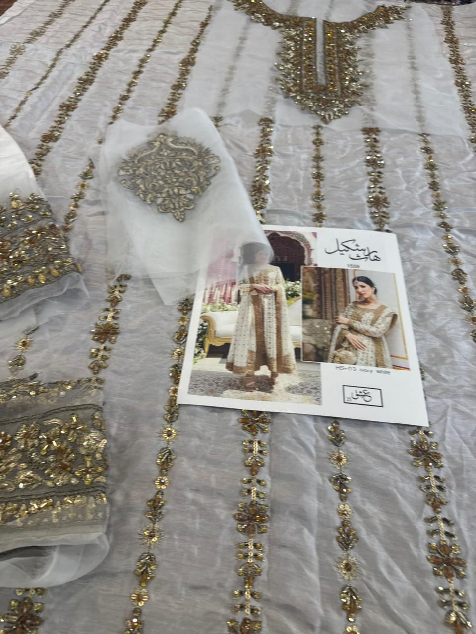 Haris Shakeel Off White Chiffon Luxury Formal – Hand Embellished Wedding Collection