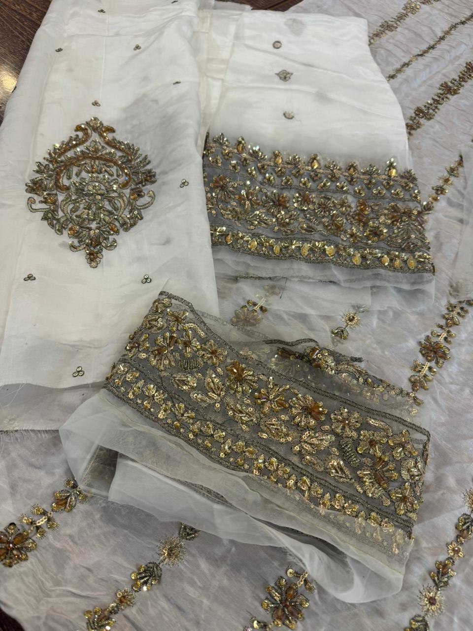 Haris Shakeel Off White Chiffon Luxury Formal – Hand Embellished Wedding Collection