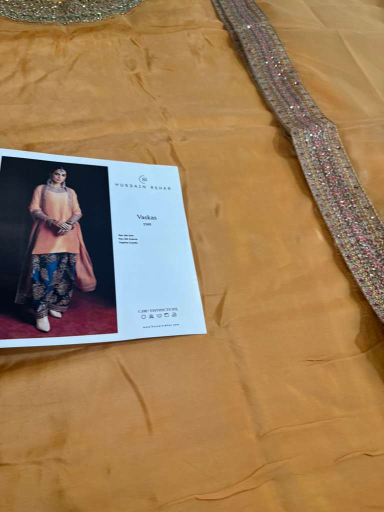 Hussain Rehar Peach & Blue Raw Silk Ensemble – Hand Embellished Luxury Wedding Edition