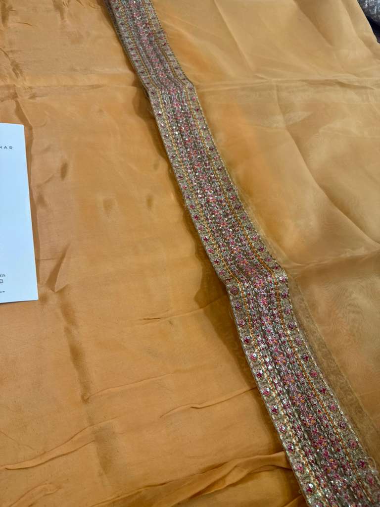 Hussain Rehar Peach & Blue Raw Silk Ensemble – Hand Embellished Luxury Wedding Edition