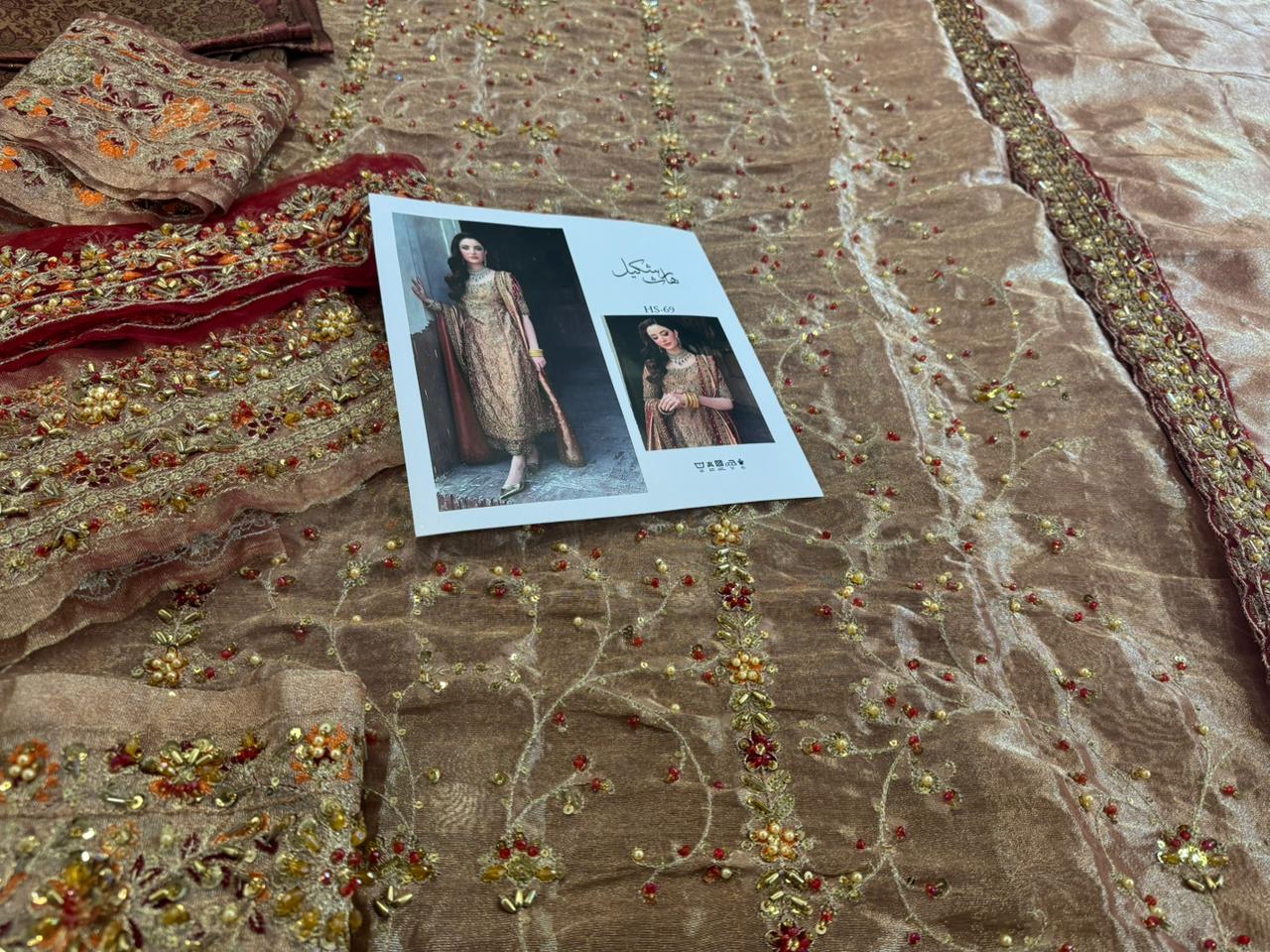 Haris Shakeel Zari Gold Lam Anghraka – Deep Bronze Silk Luxury Ensemble