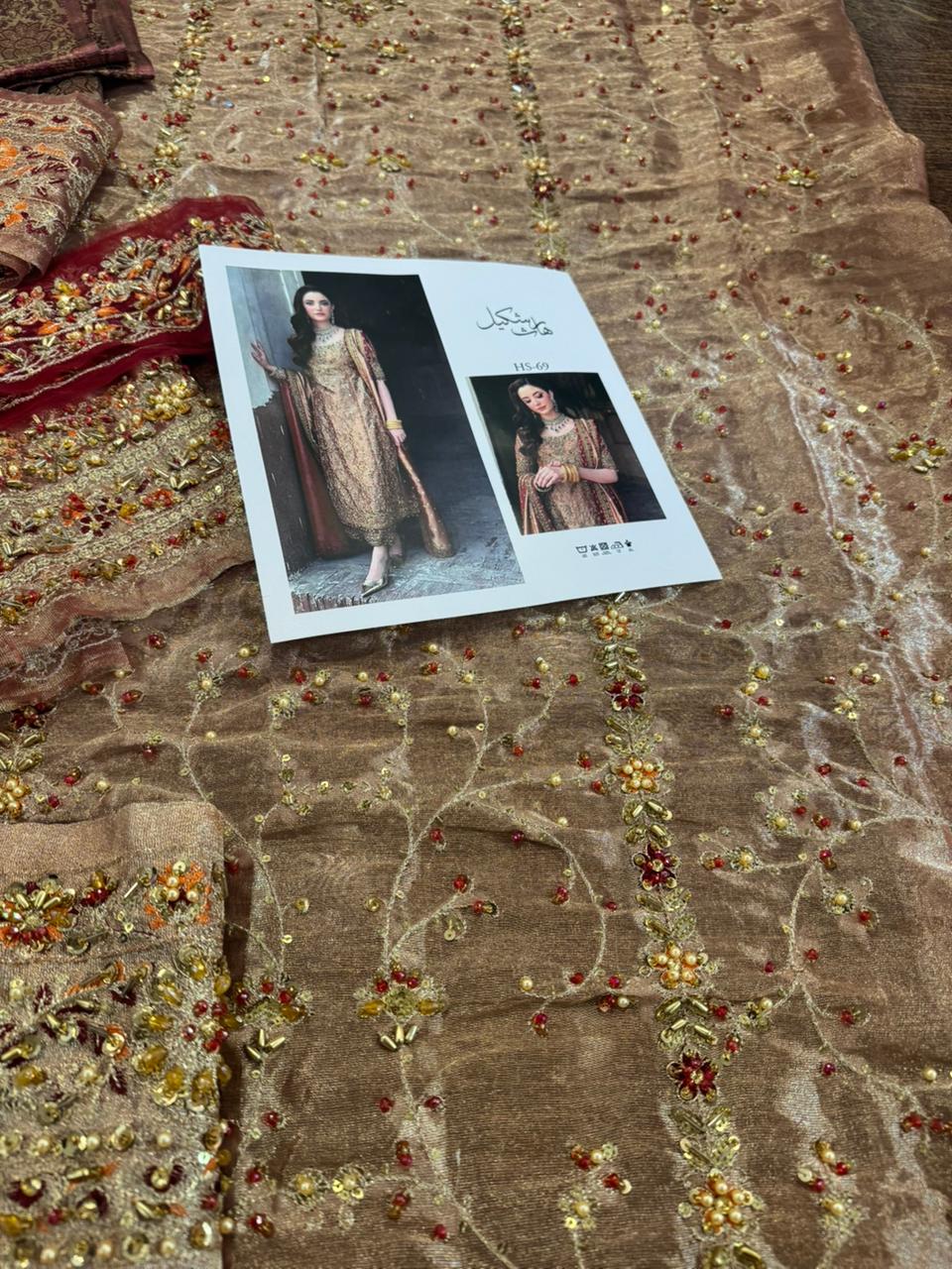 Haris Shakeel Zari Gold Lam Anghraka – Deep Bronze Silk Luxury Ensemble