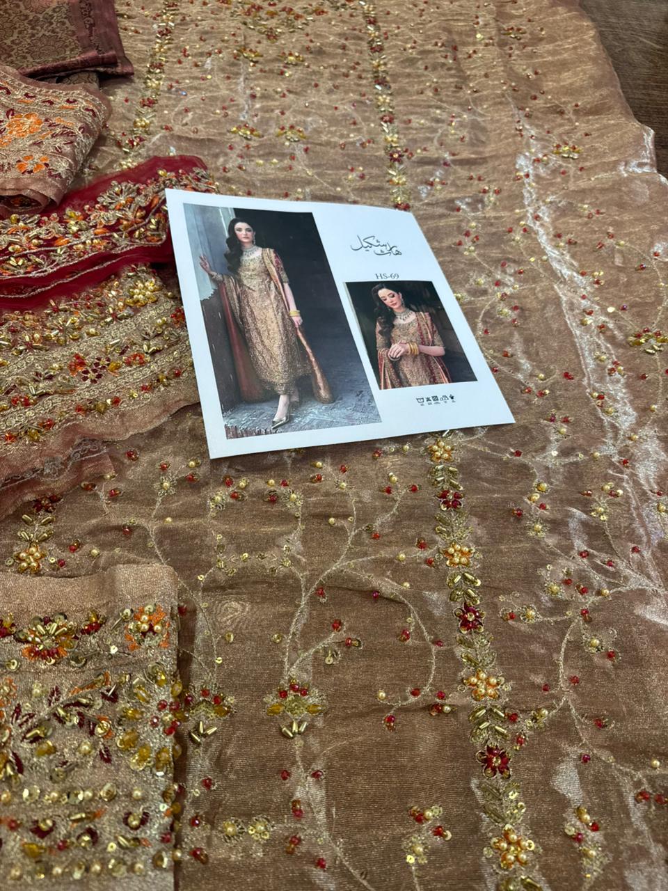 Haris Shakeel Zari Gold Lam Anghraka – Deep Bronze Silk Luxury Ensemble