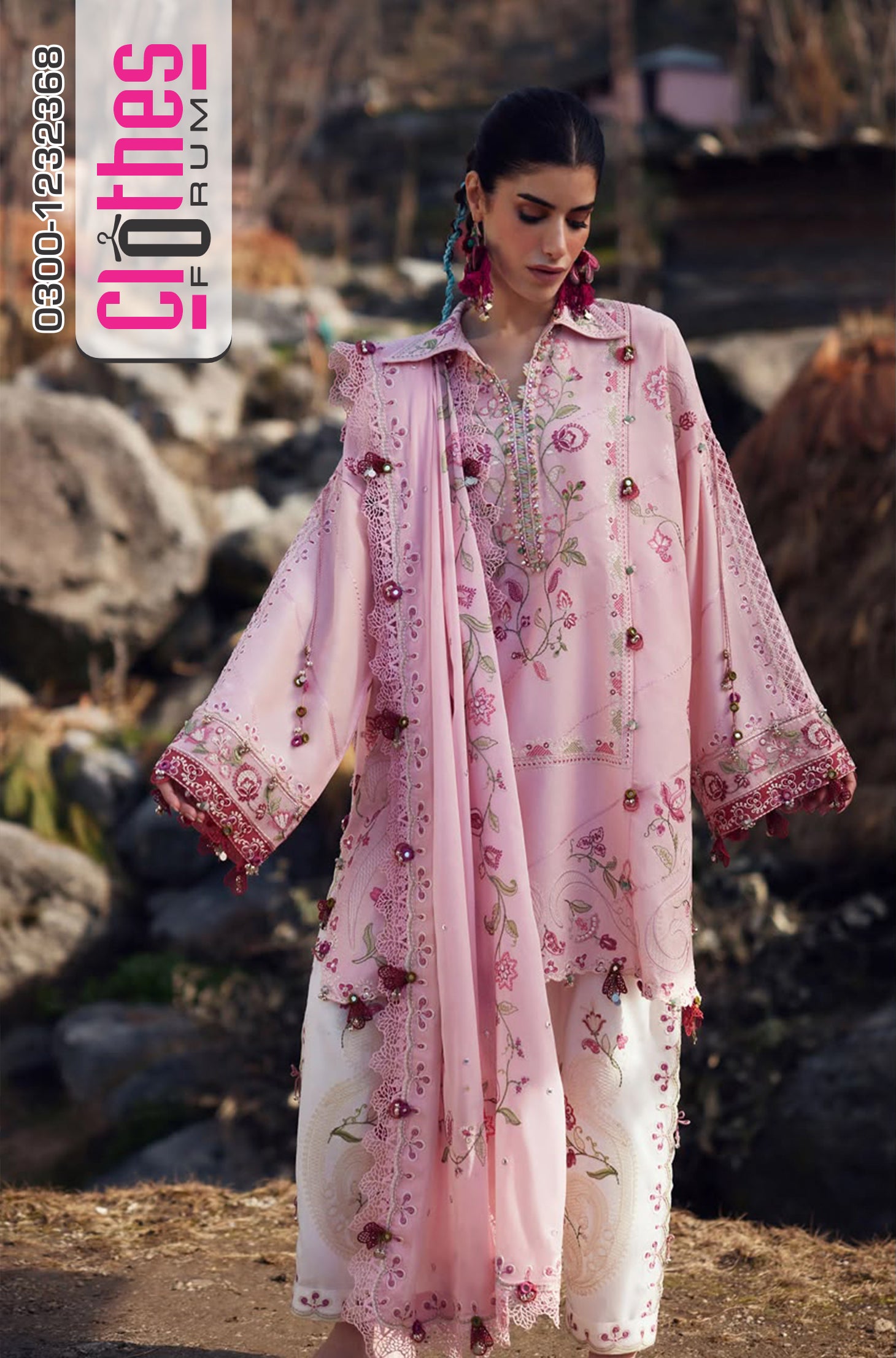 Zaha Pink Unstitched Luxury Summer Lawn 3 Piece Suit | Clothesforum